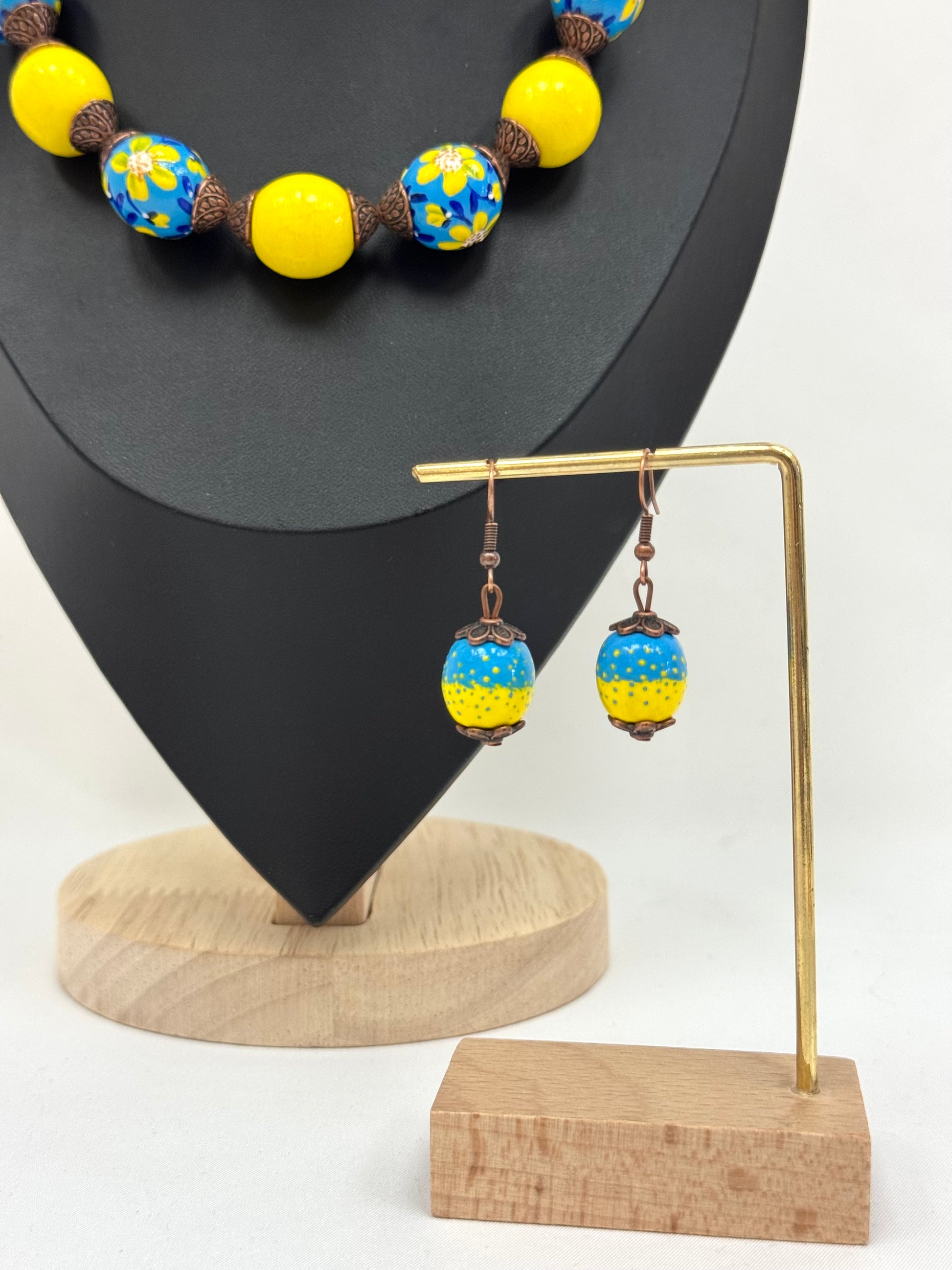 Wooden Earrings With Hand-Painted Acrylic Design