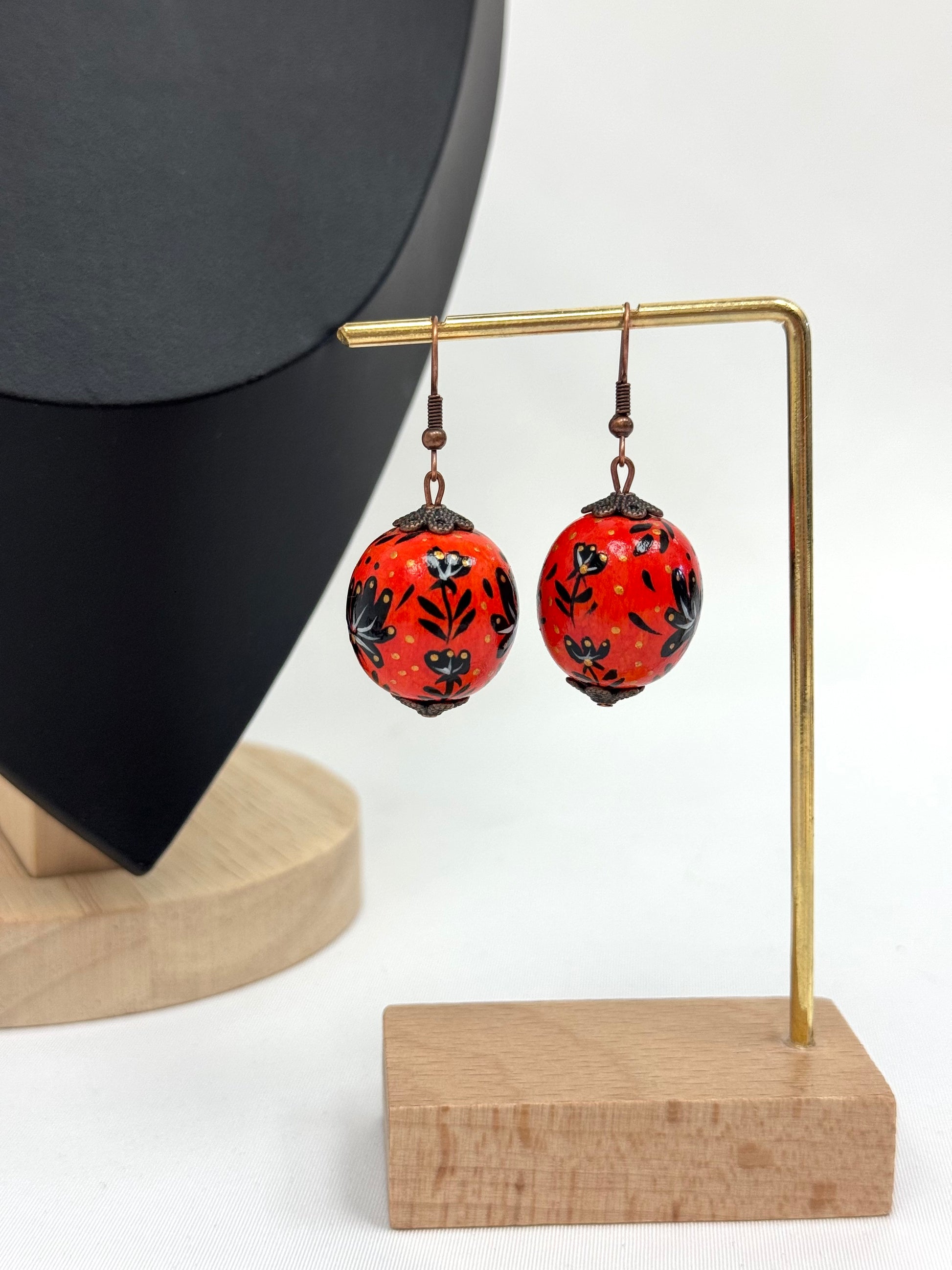 Wooden Earrings With Hand-Painted Acrylic Design