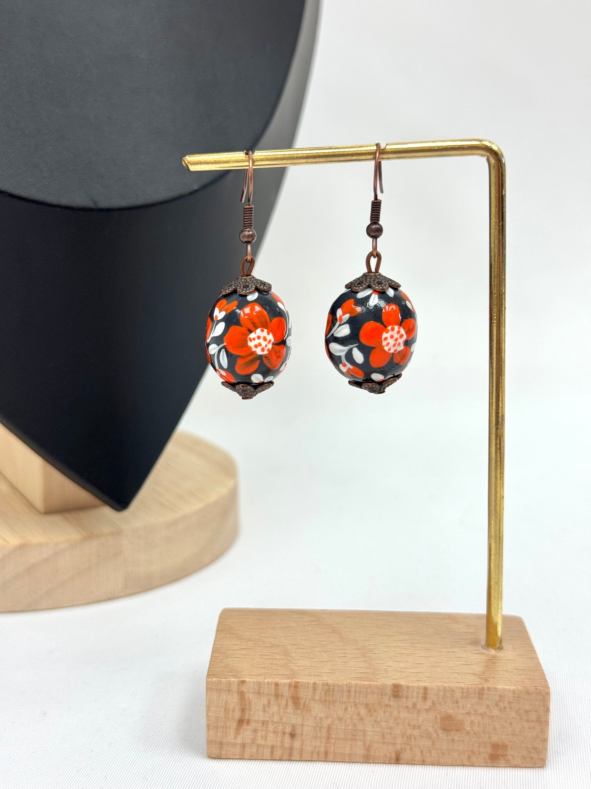 Wooden Earrings With Hand-Painted Acrylic Design