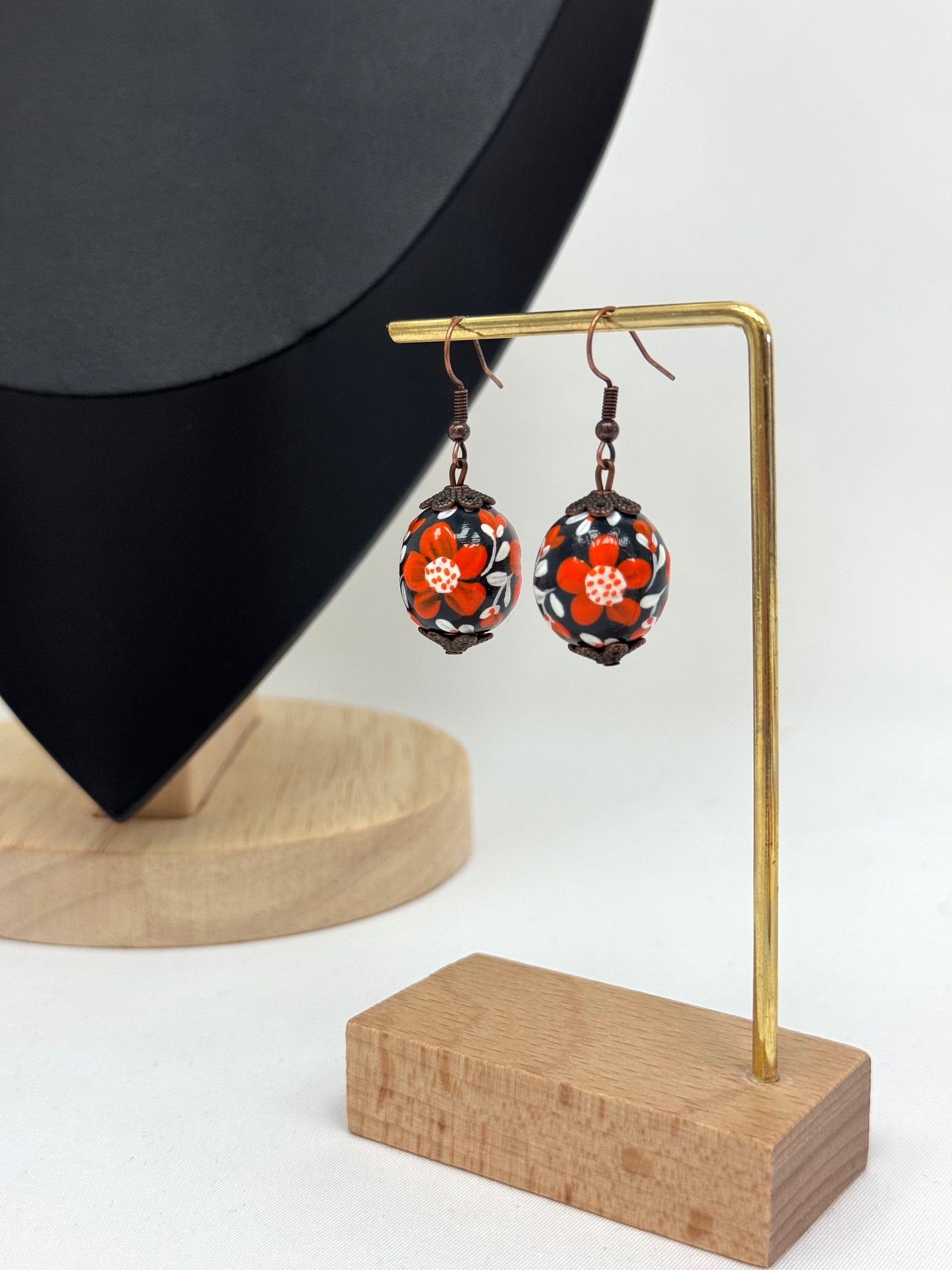 Wooden Earrings With Hand-Painted Acrylic Design
