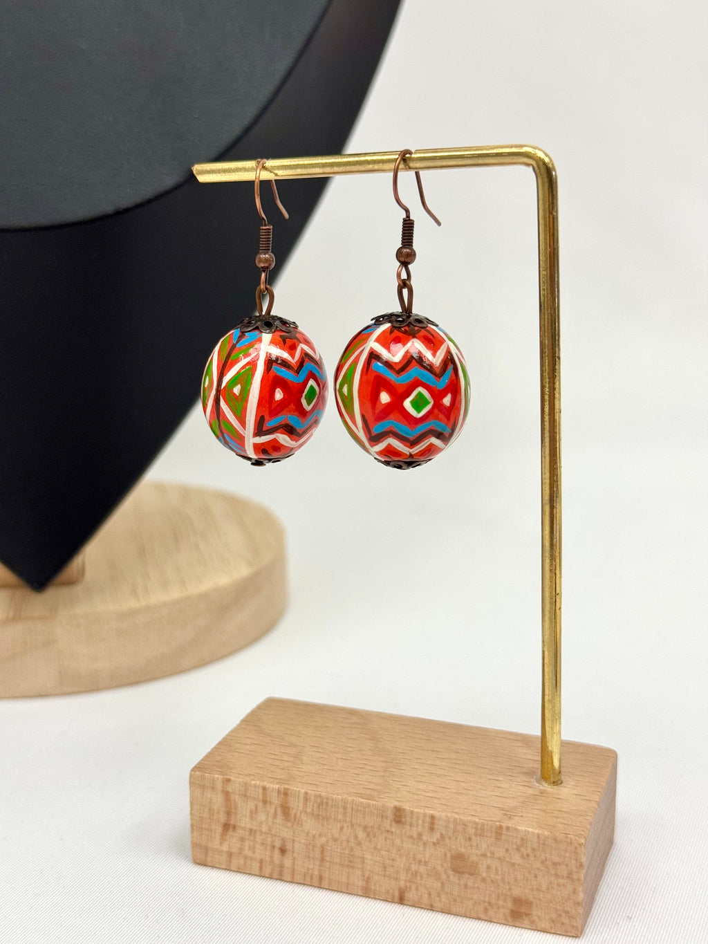 Wooden Earrings With Hand-Painted Acrylic Design
