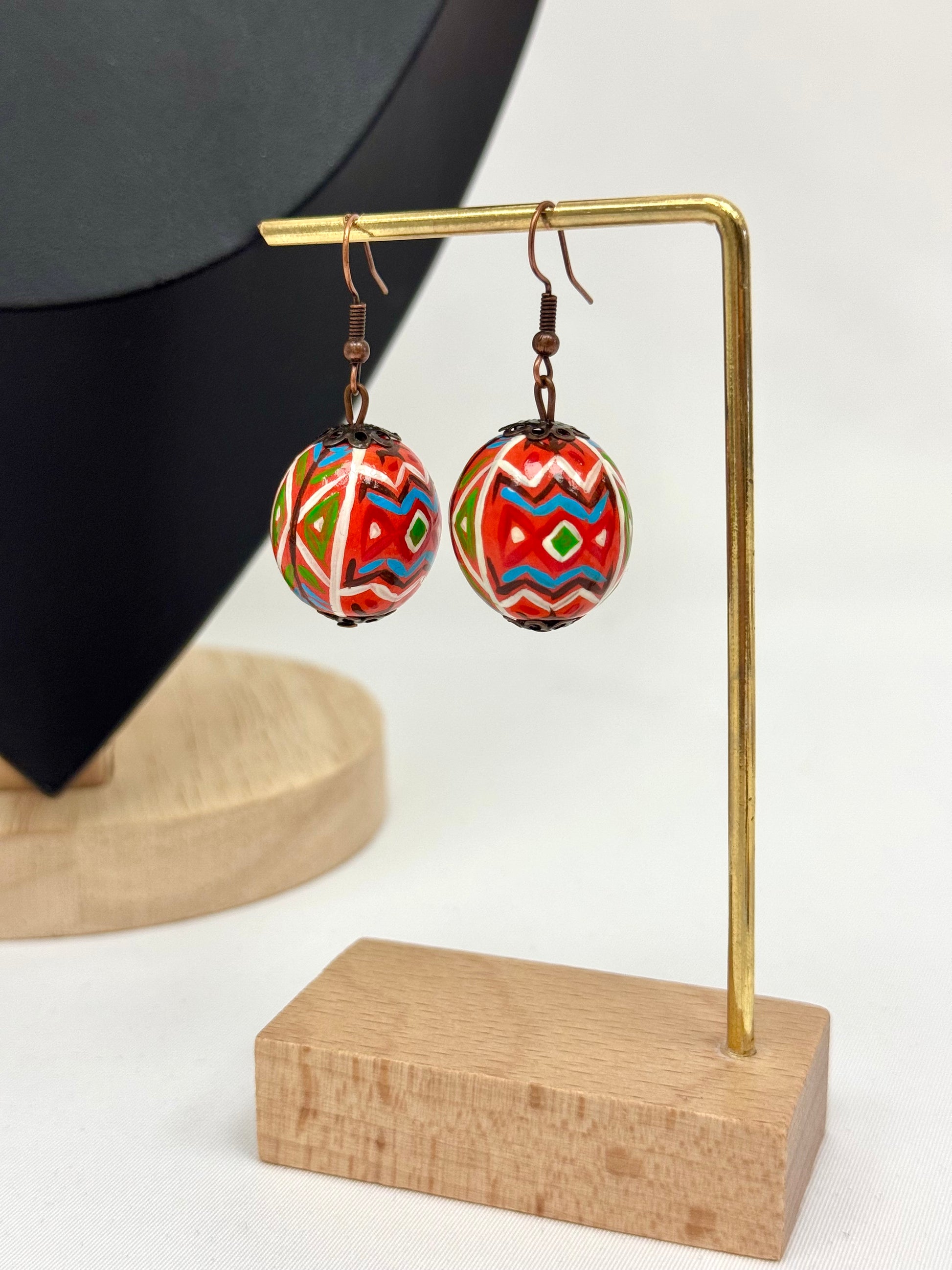 Wooden Earrings With Hand-Painted Acrylic Design