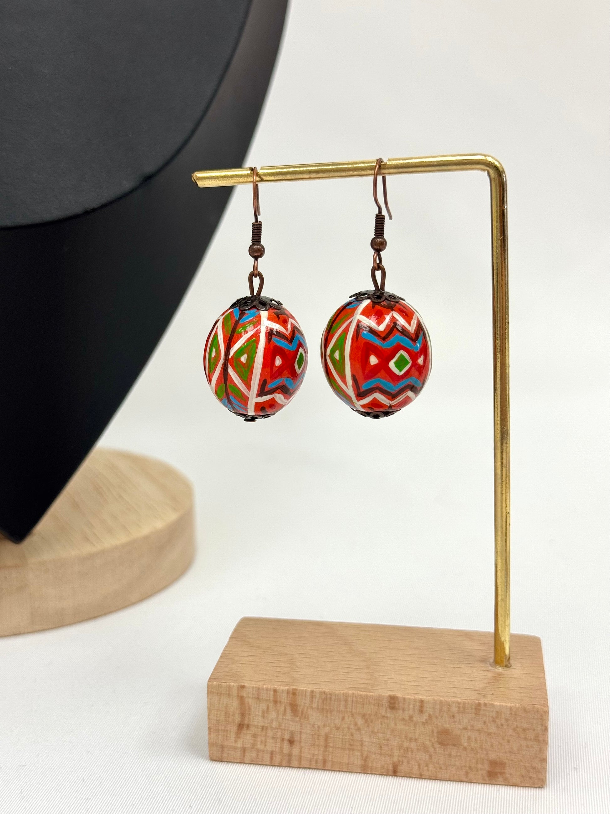 Wooden Earrings With Hand-Painted Acrylic Design