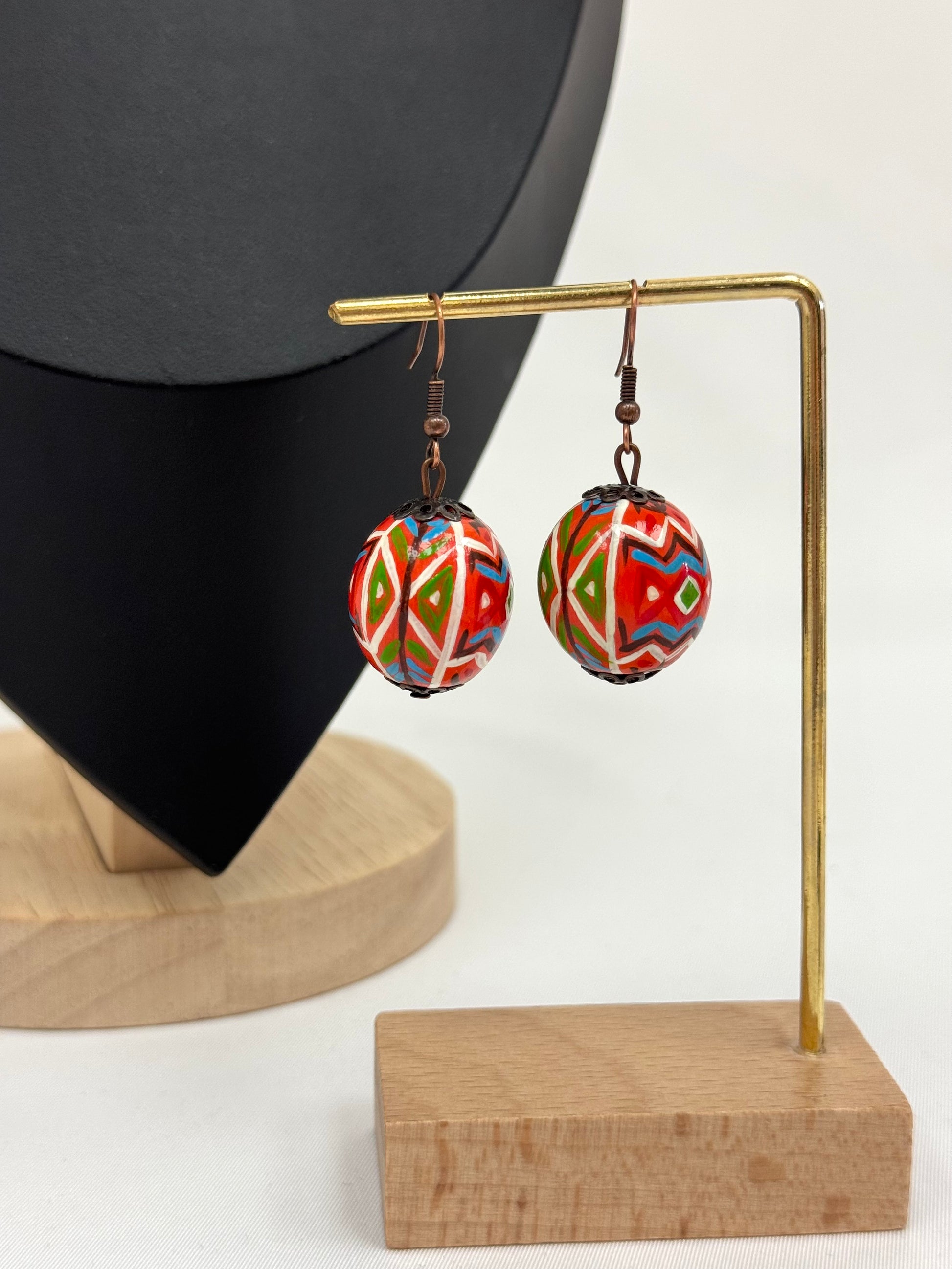 Wooden Earrings With Hand-Painted Acrylic Design