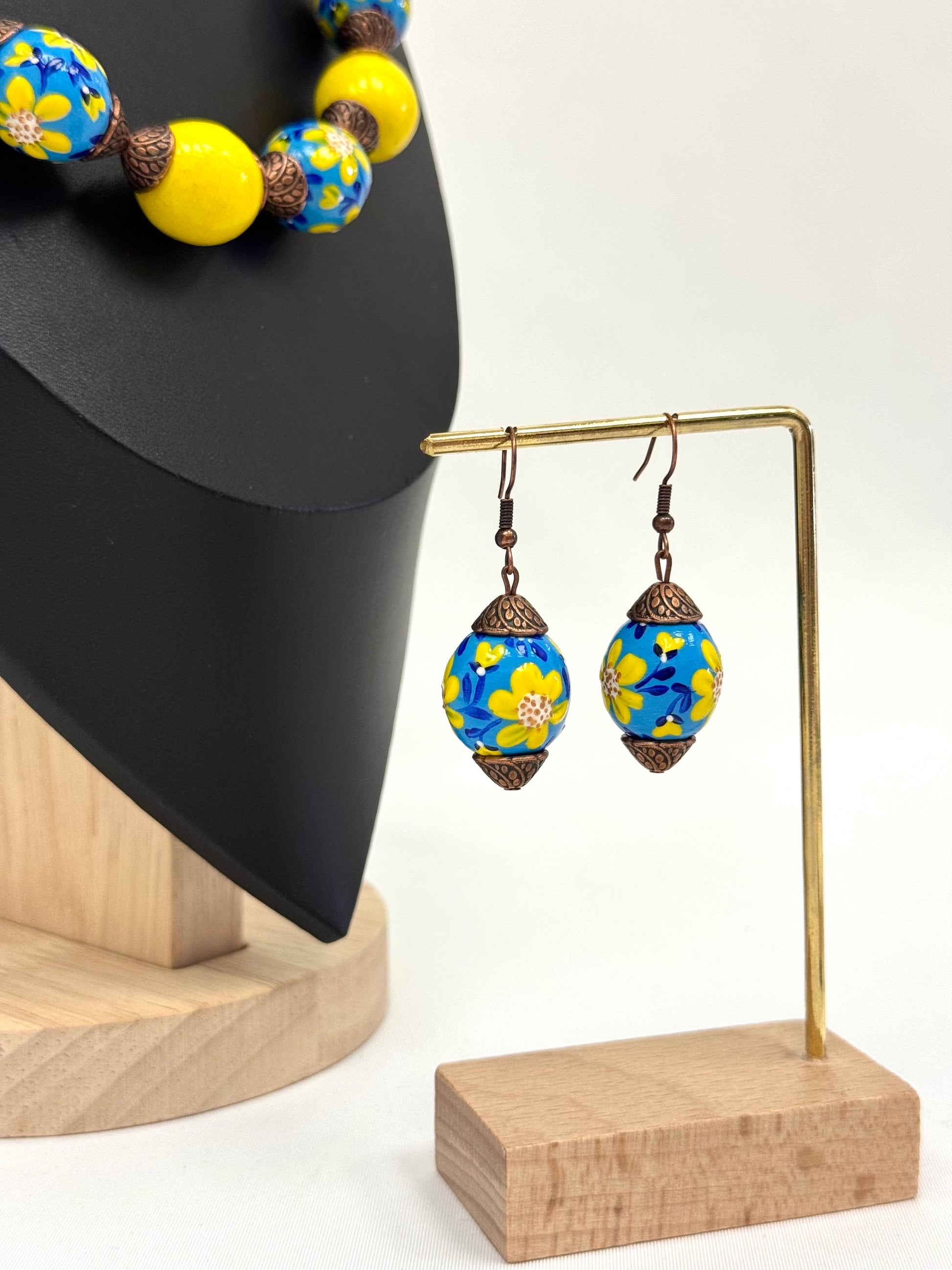 Wooden Earrings With Hand-Painted Acrylic Design