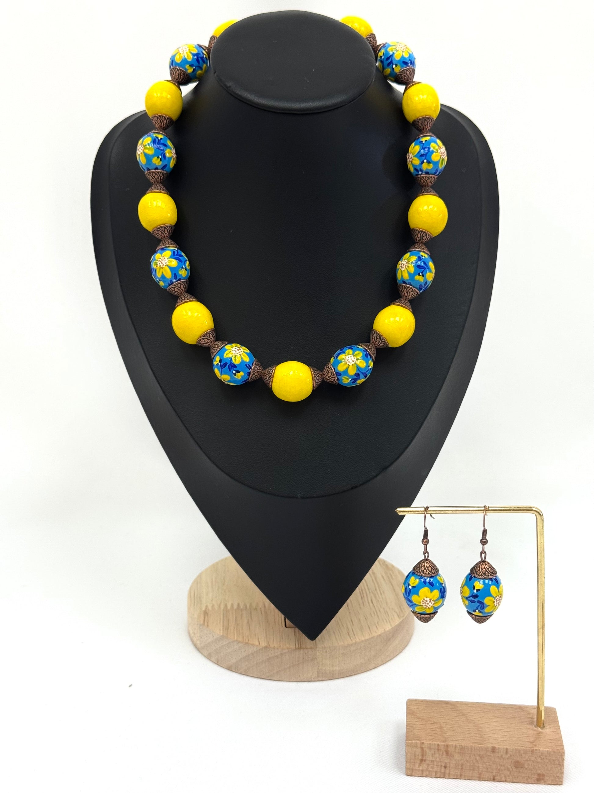Wooden Earrings With Hand-Painted Acrylic Design