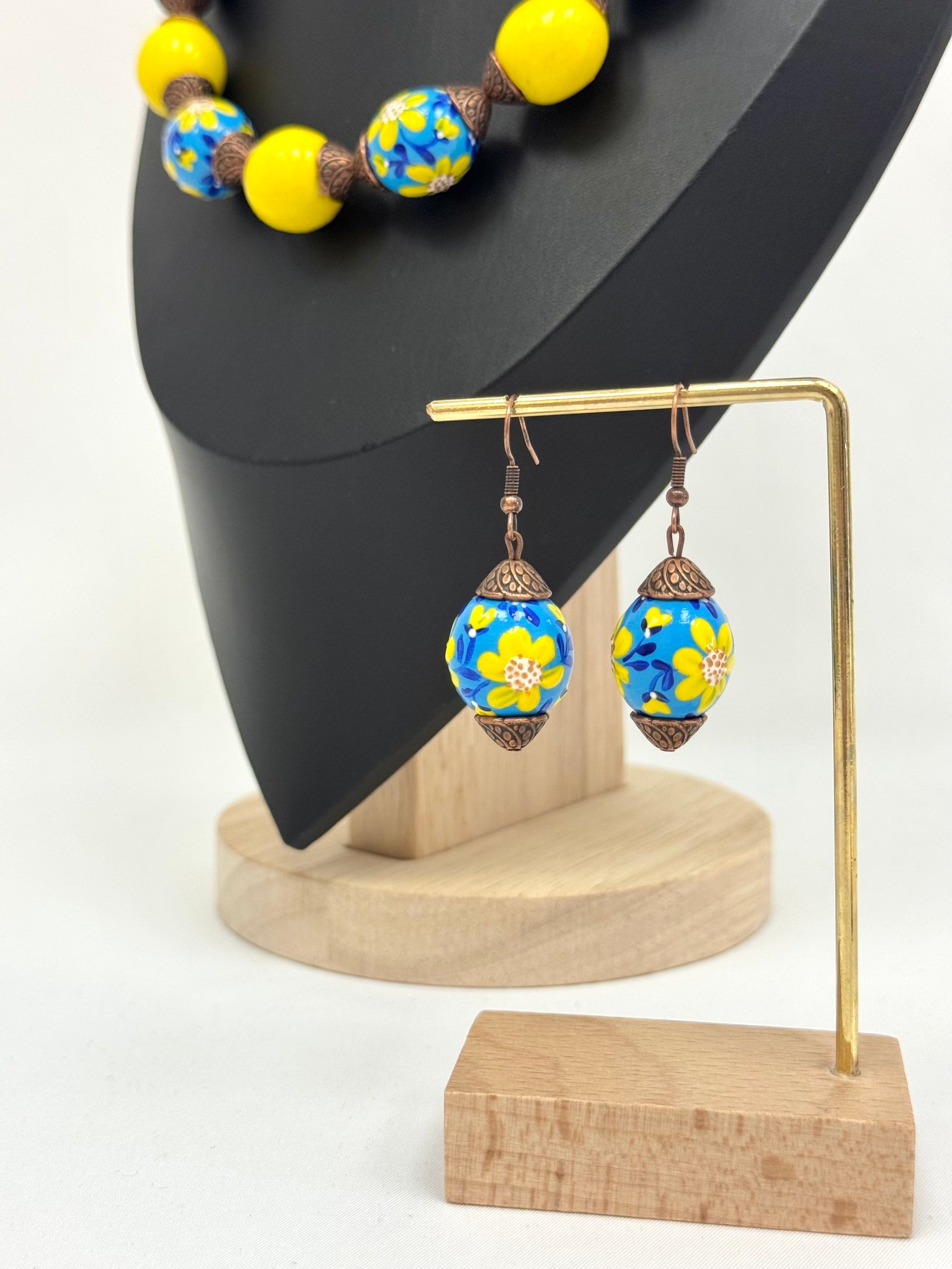 Wooden Earrings With Hand-Painted Acrylic Design