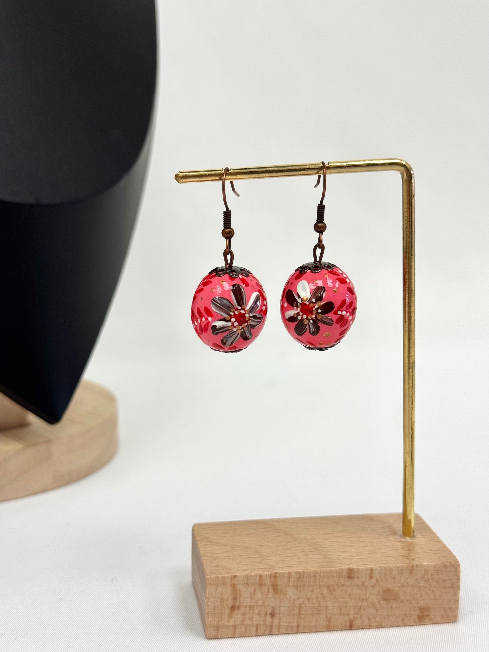 Wooden Earrings With Hand-Painted Acrylic Design