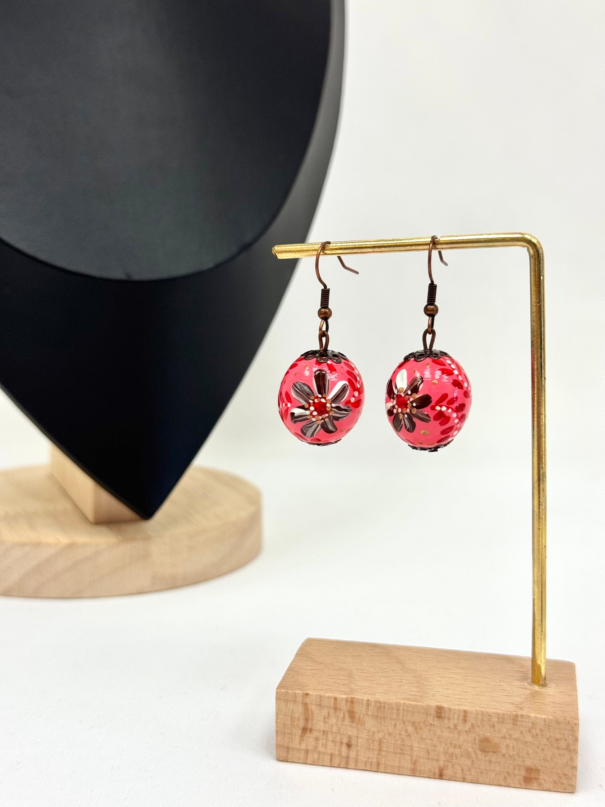 Wooden Earrings With Hand-Painted Acrylic Design