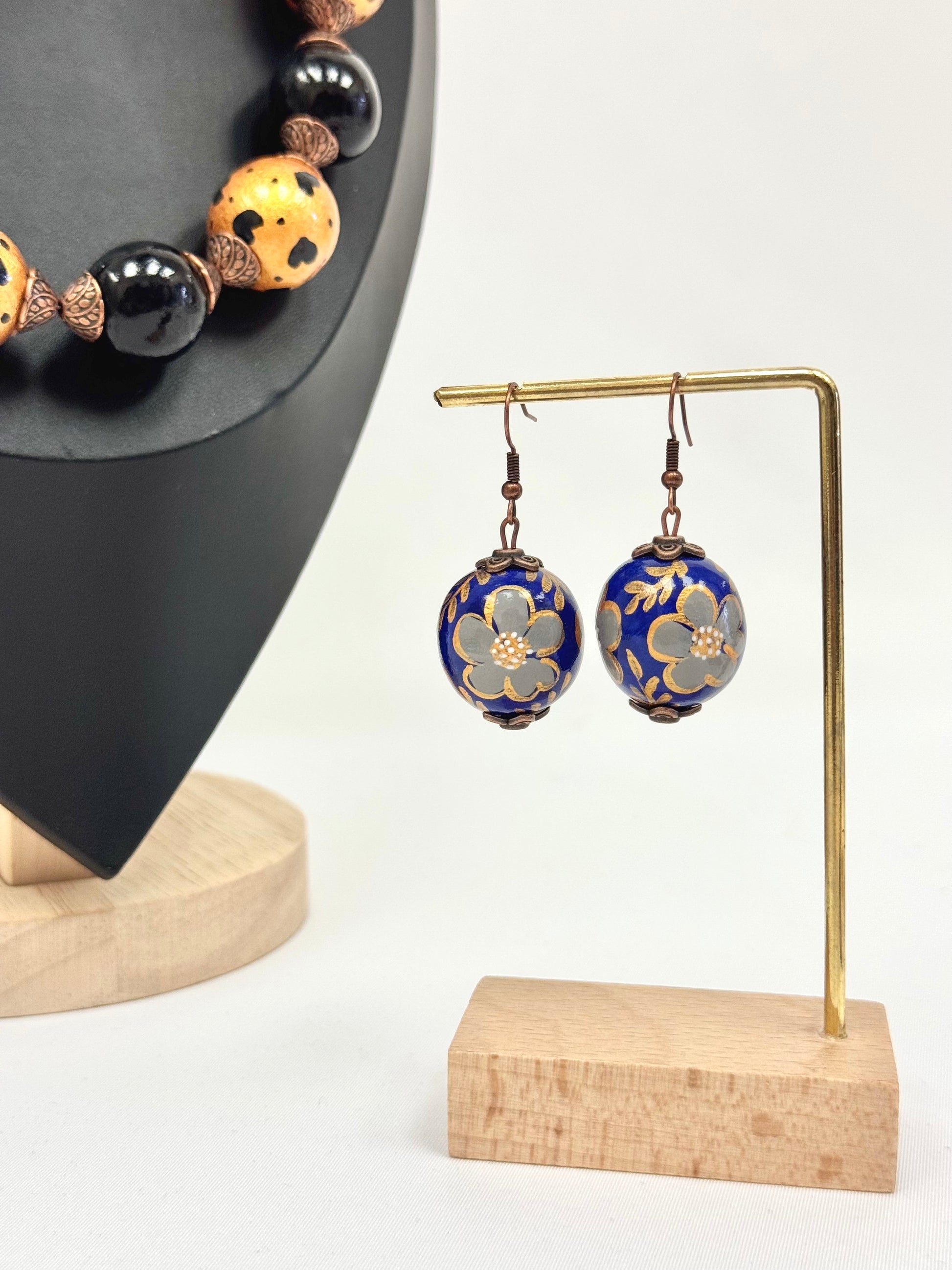 Wooden Earrings With Hand-Painted Acrylic Design