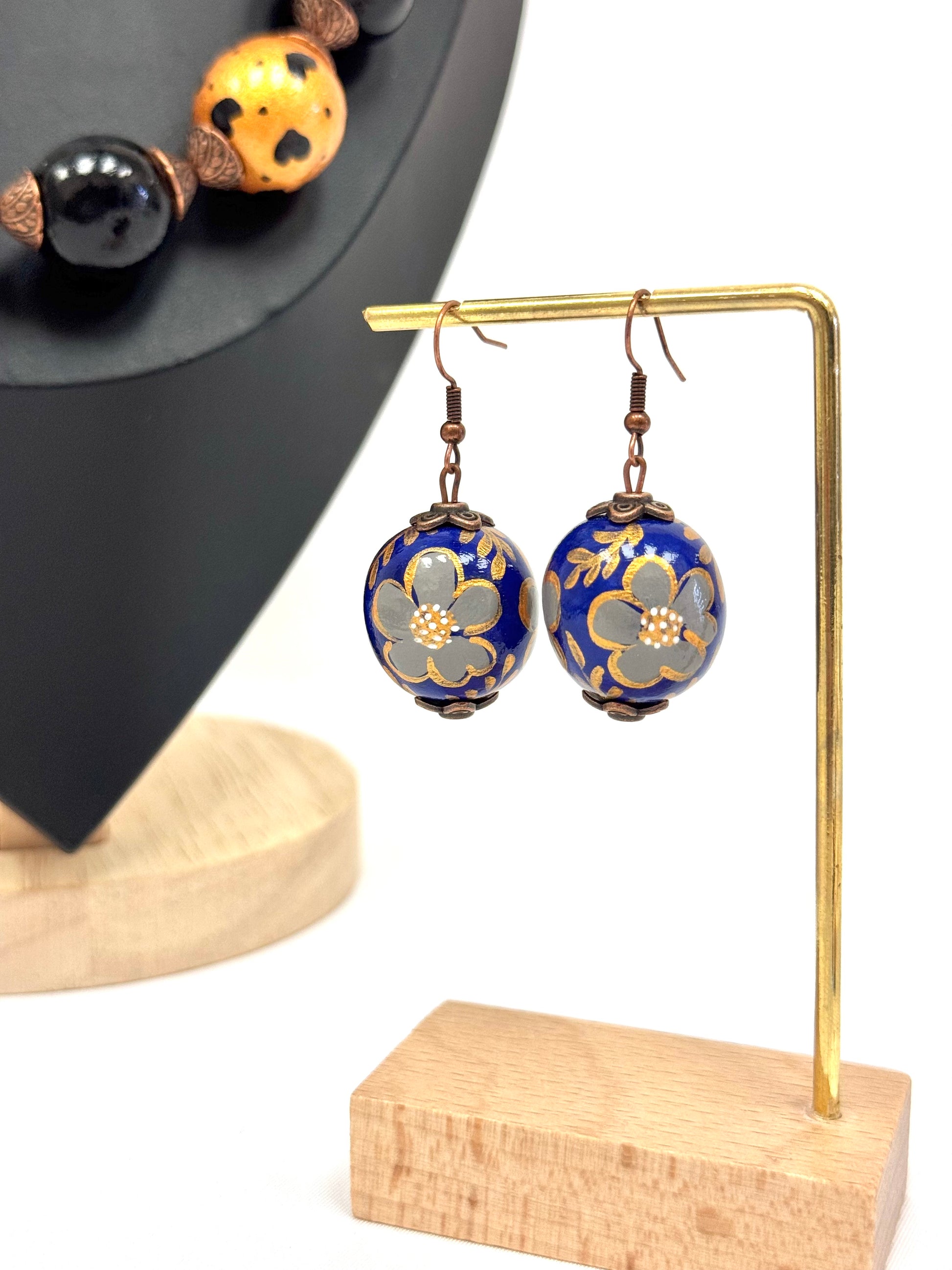 Wooden Earrings With Hand-Painted Acrylic Design
