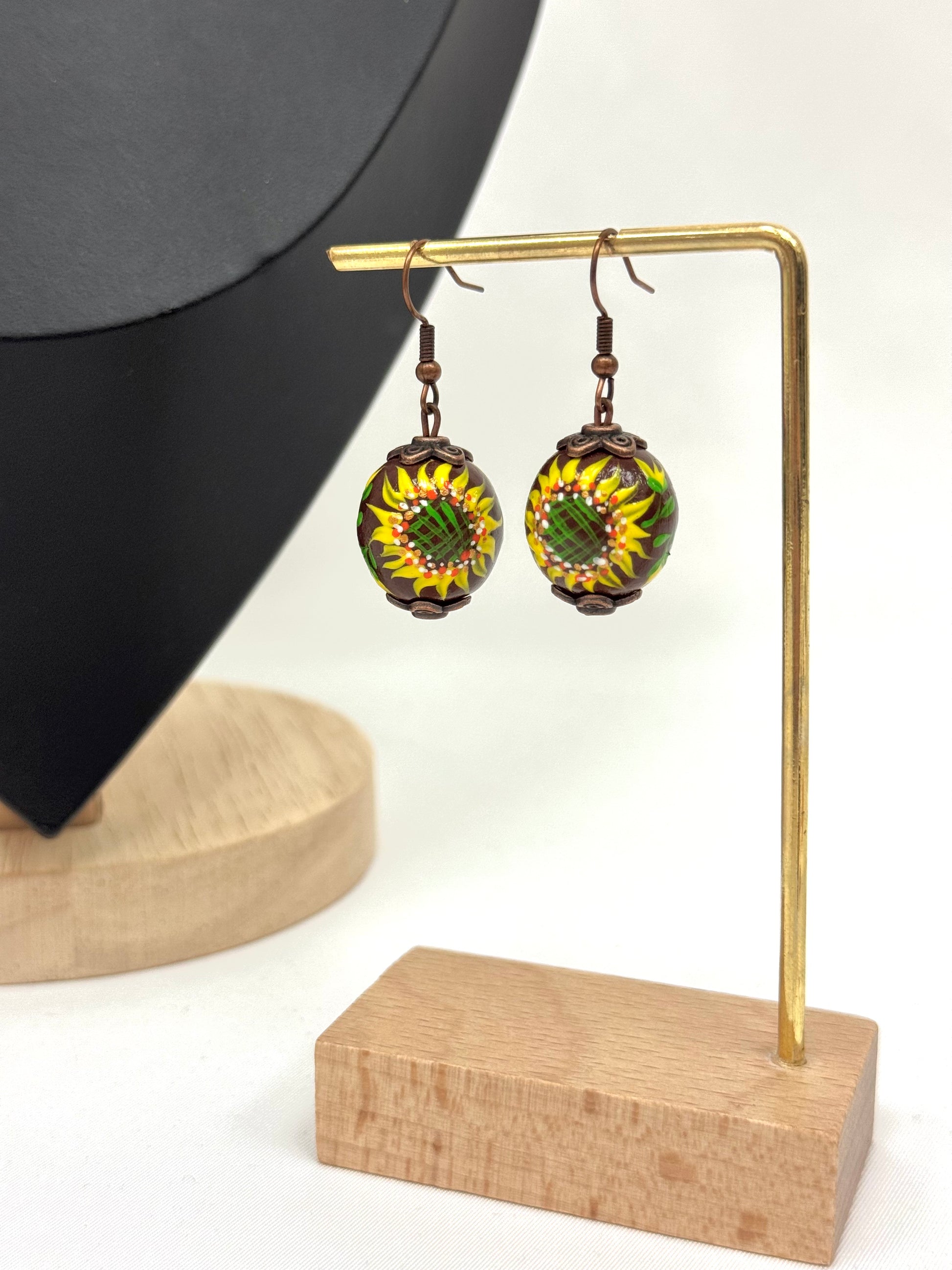 Wooden Earrings With Hand-Painted Acrylic Design