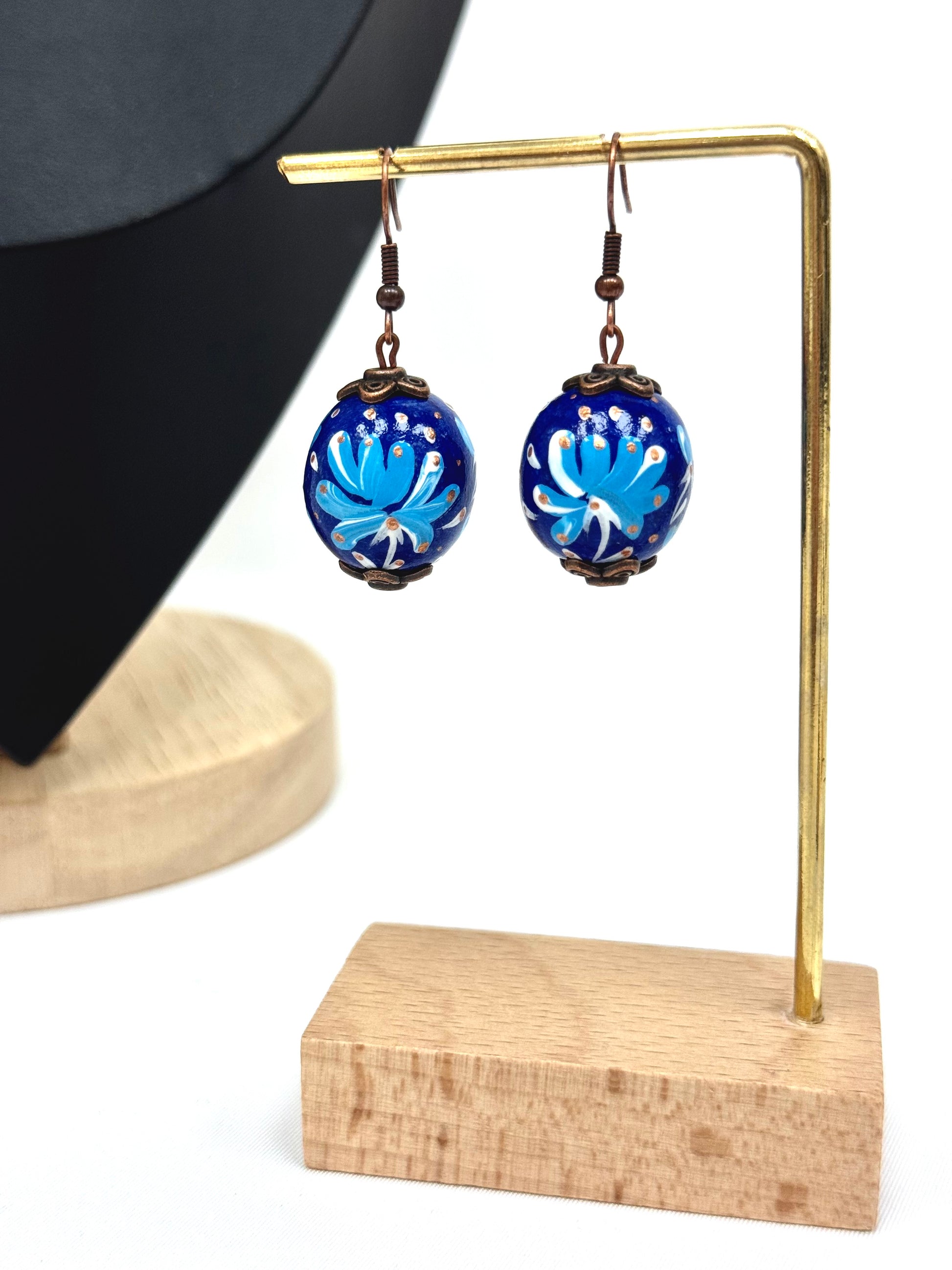 Wooden Earrings With Hand-Painted Acrylic Design