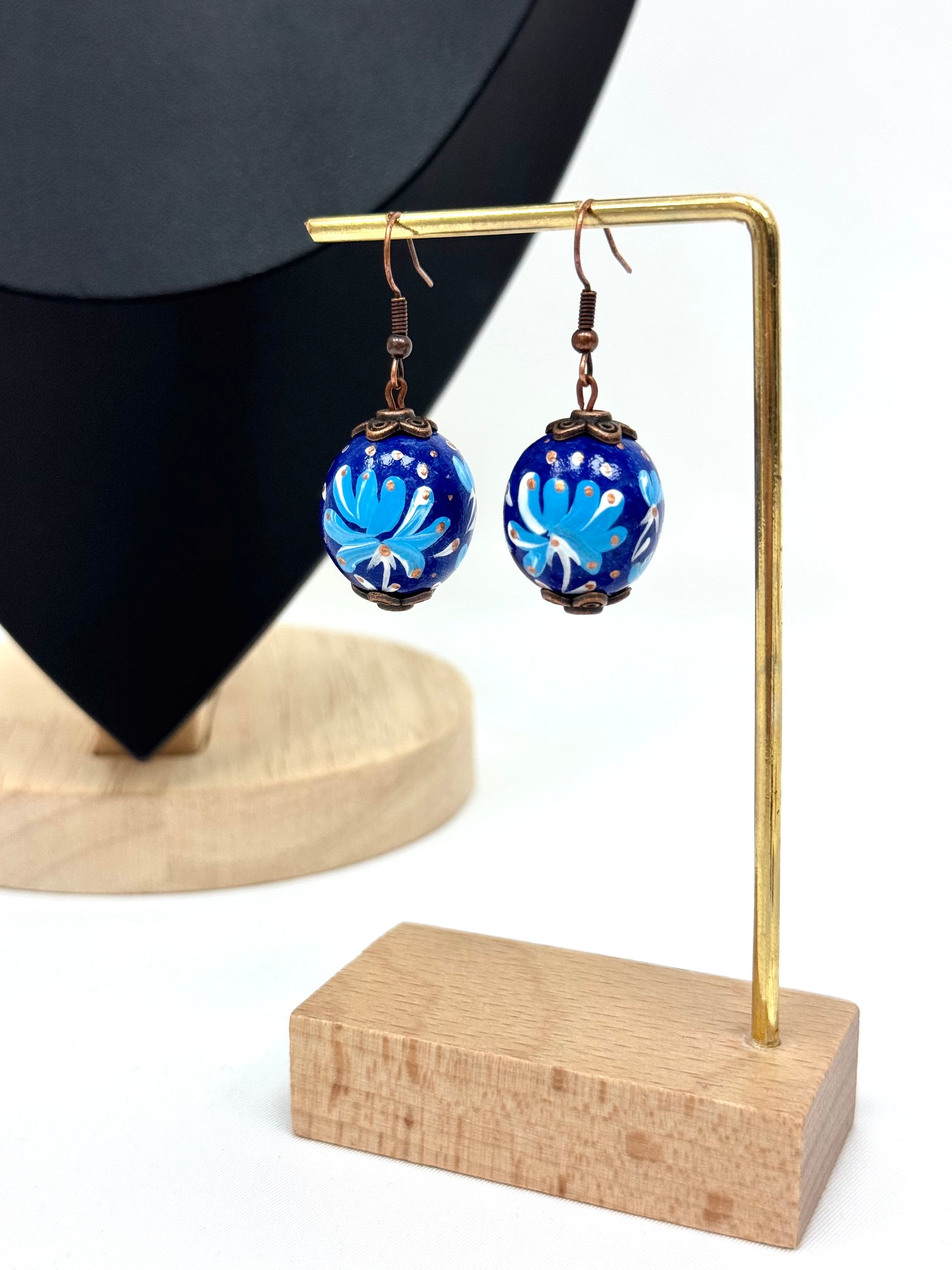 Wooden Earrings With Hand-Painted Acrylic Design
