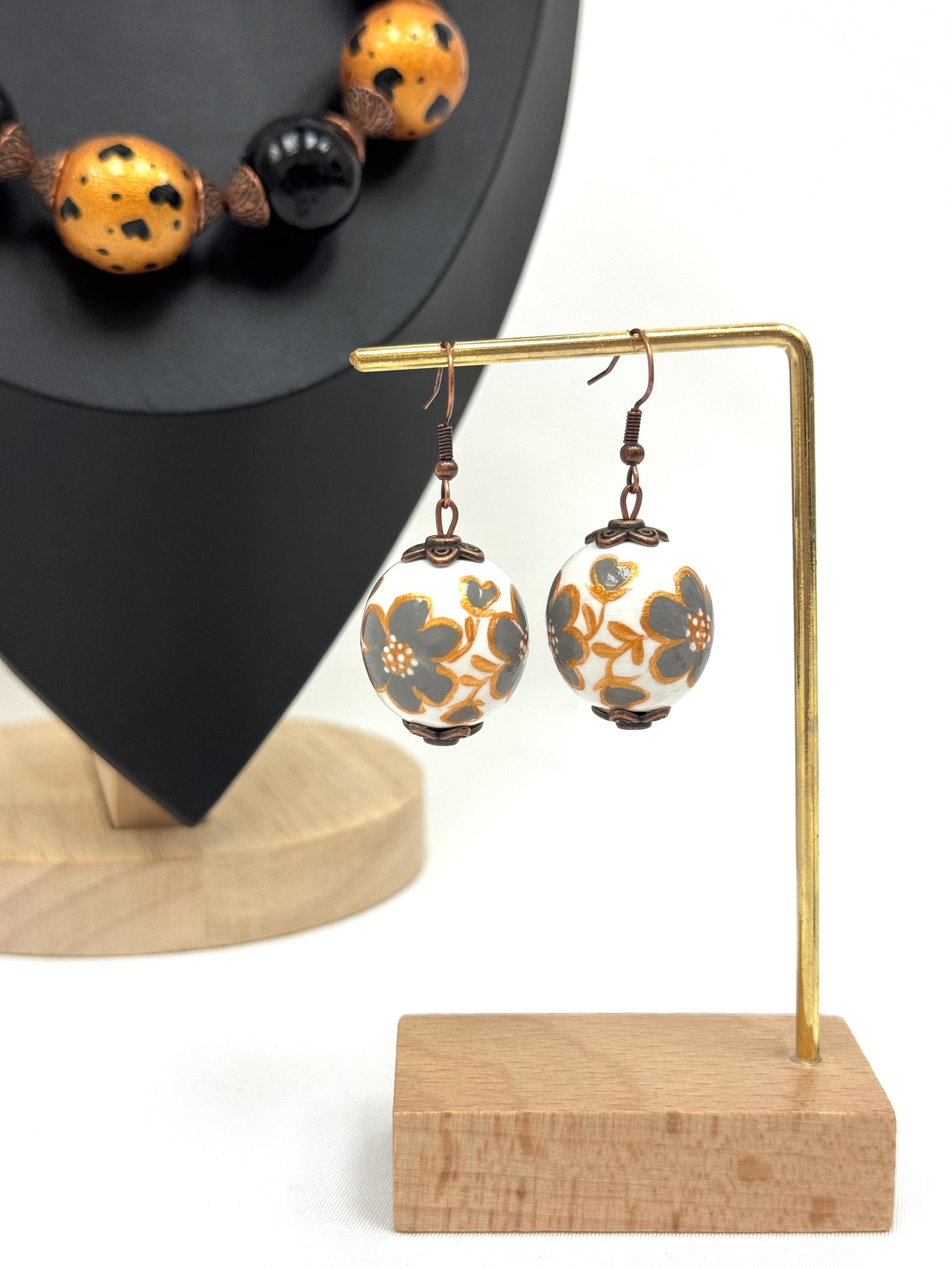 Wooden Earrings With Hand-Painted Acrylic Design