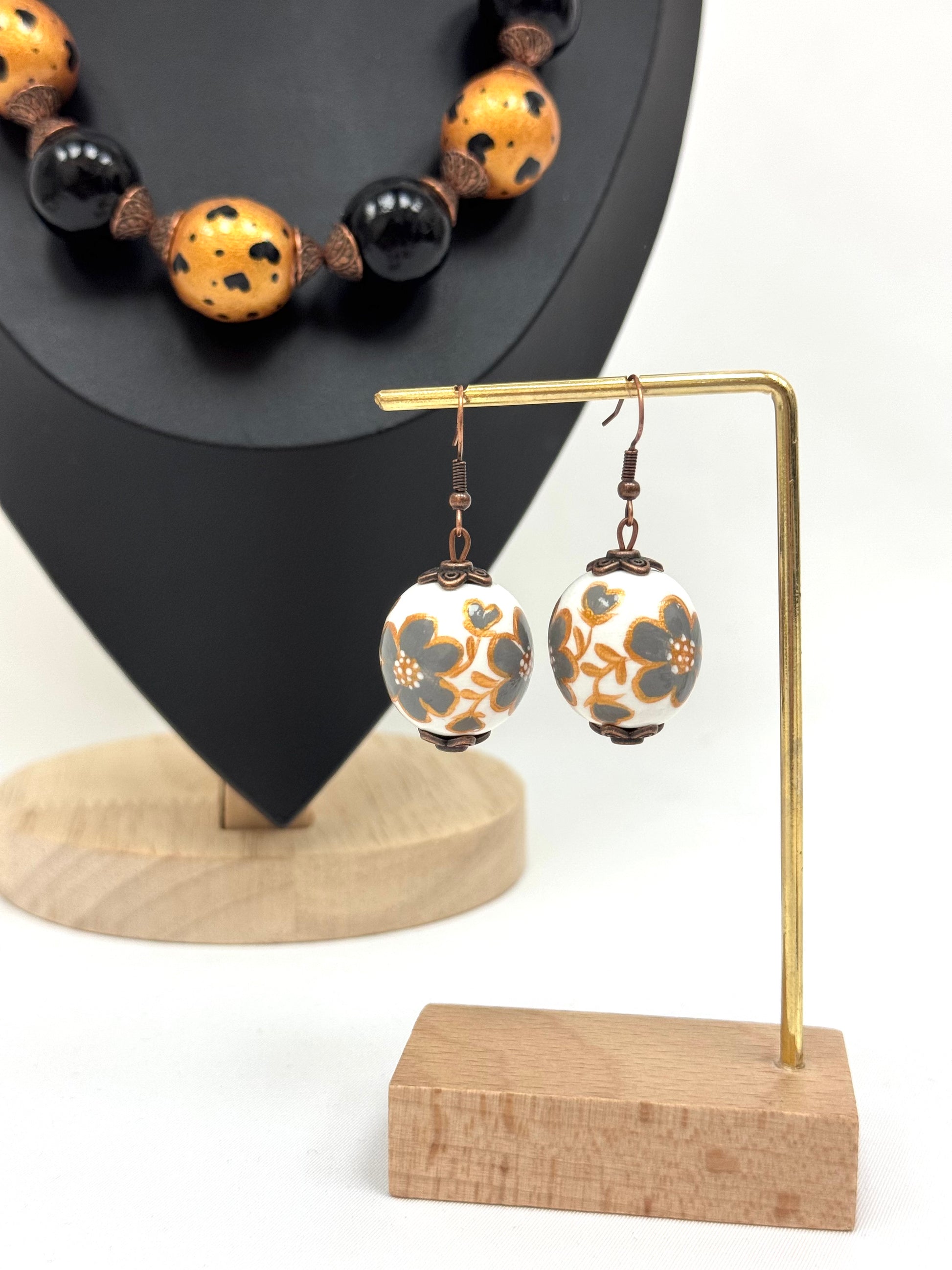 Wooden Earrings With Hand-Painted Acrylic Design
