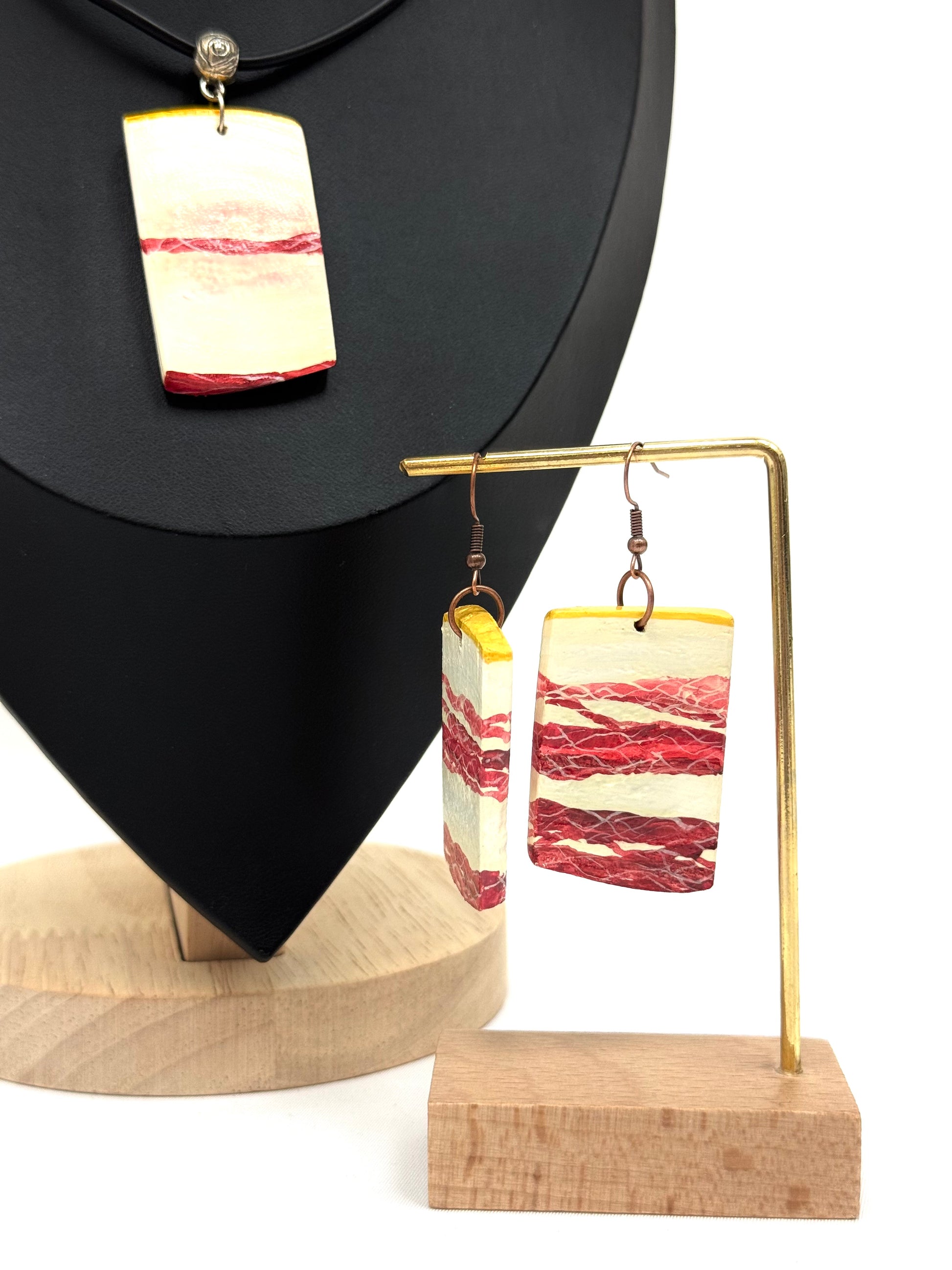 Wooden Earrings With Hand-Painted Acrylic Design