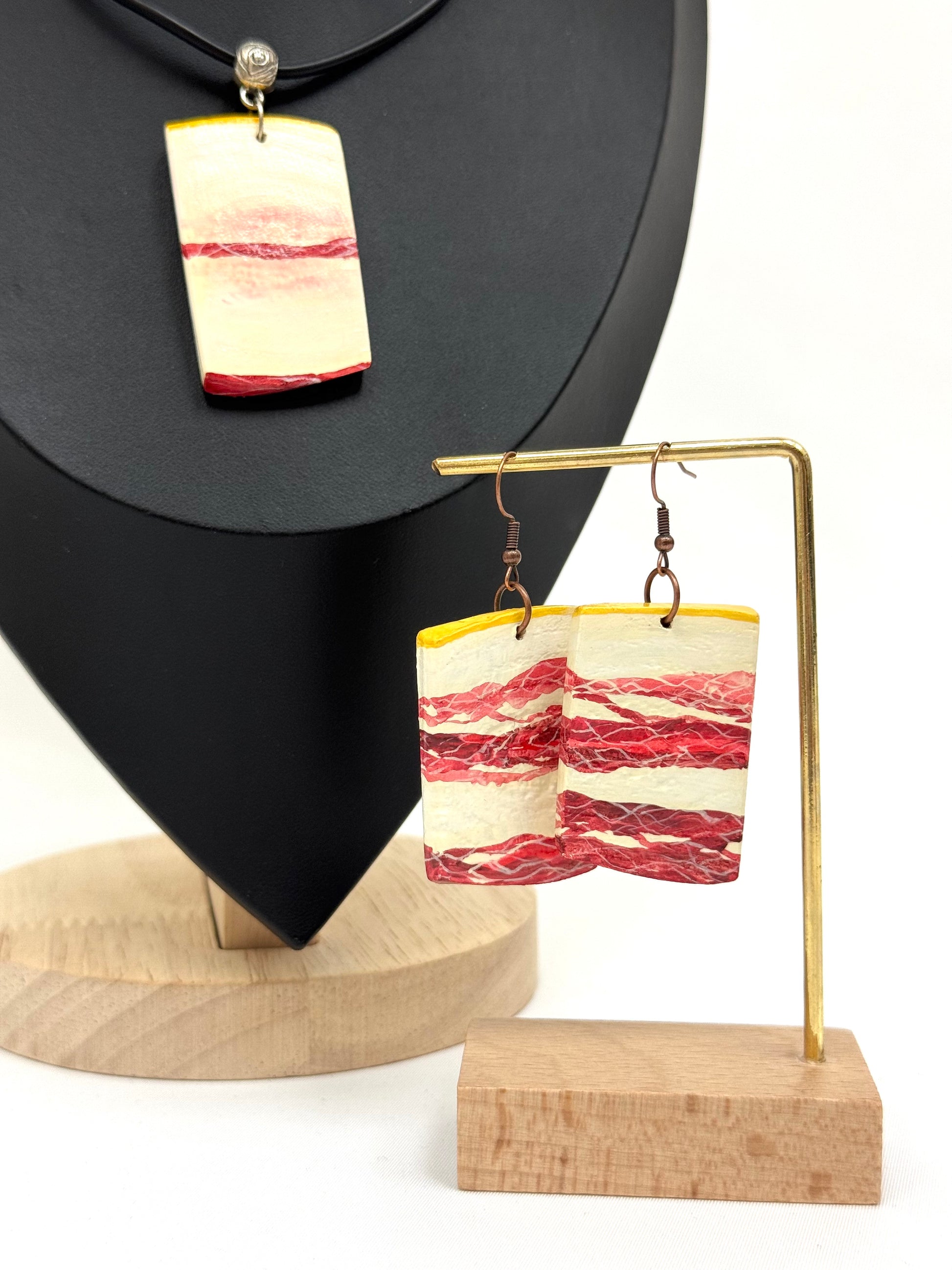 Wooden Earrings With Hand-Painted Acrylic Design