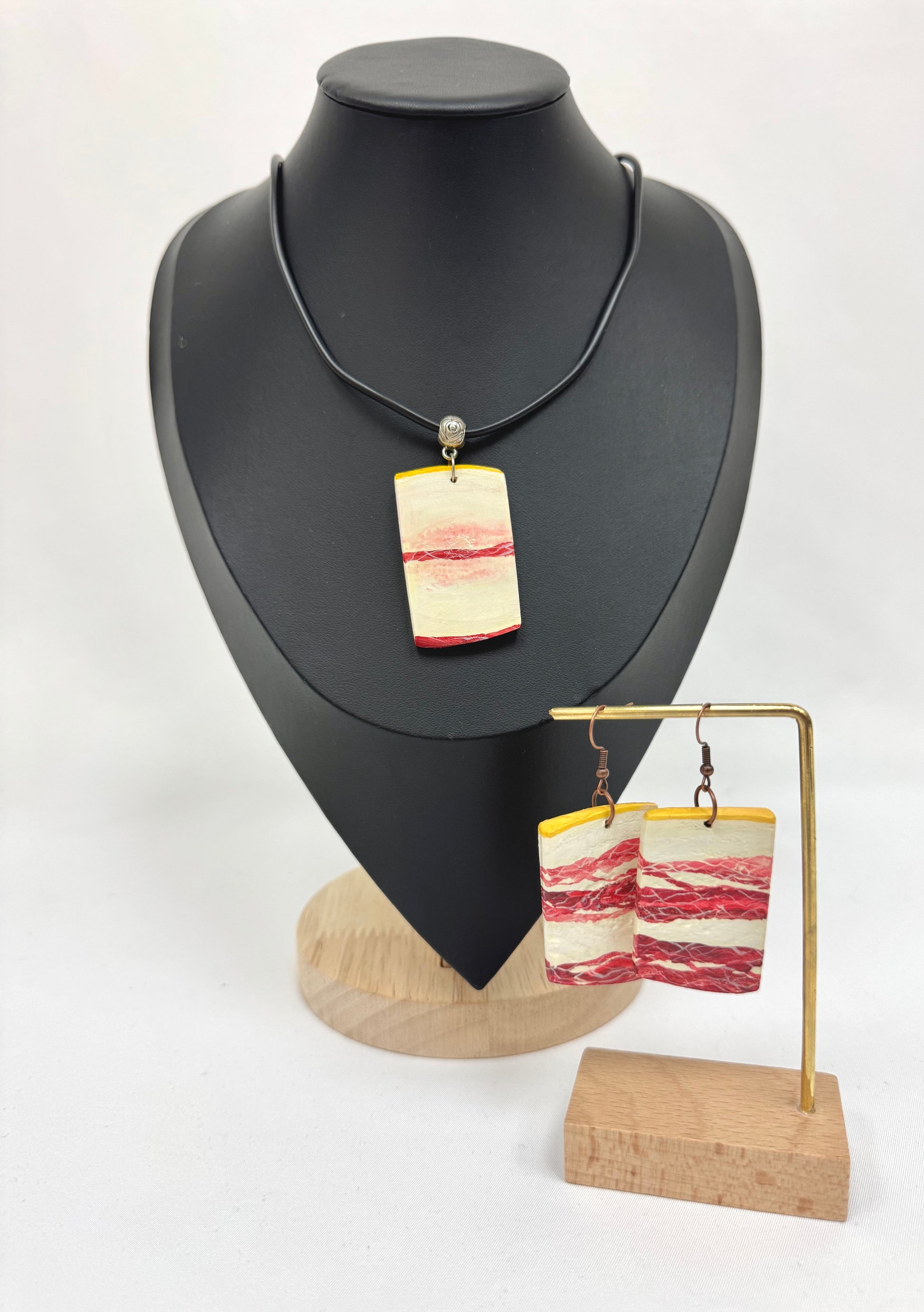 Wooden Earrings With Hand-Painted Acrylic Design