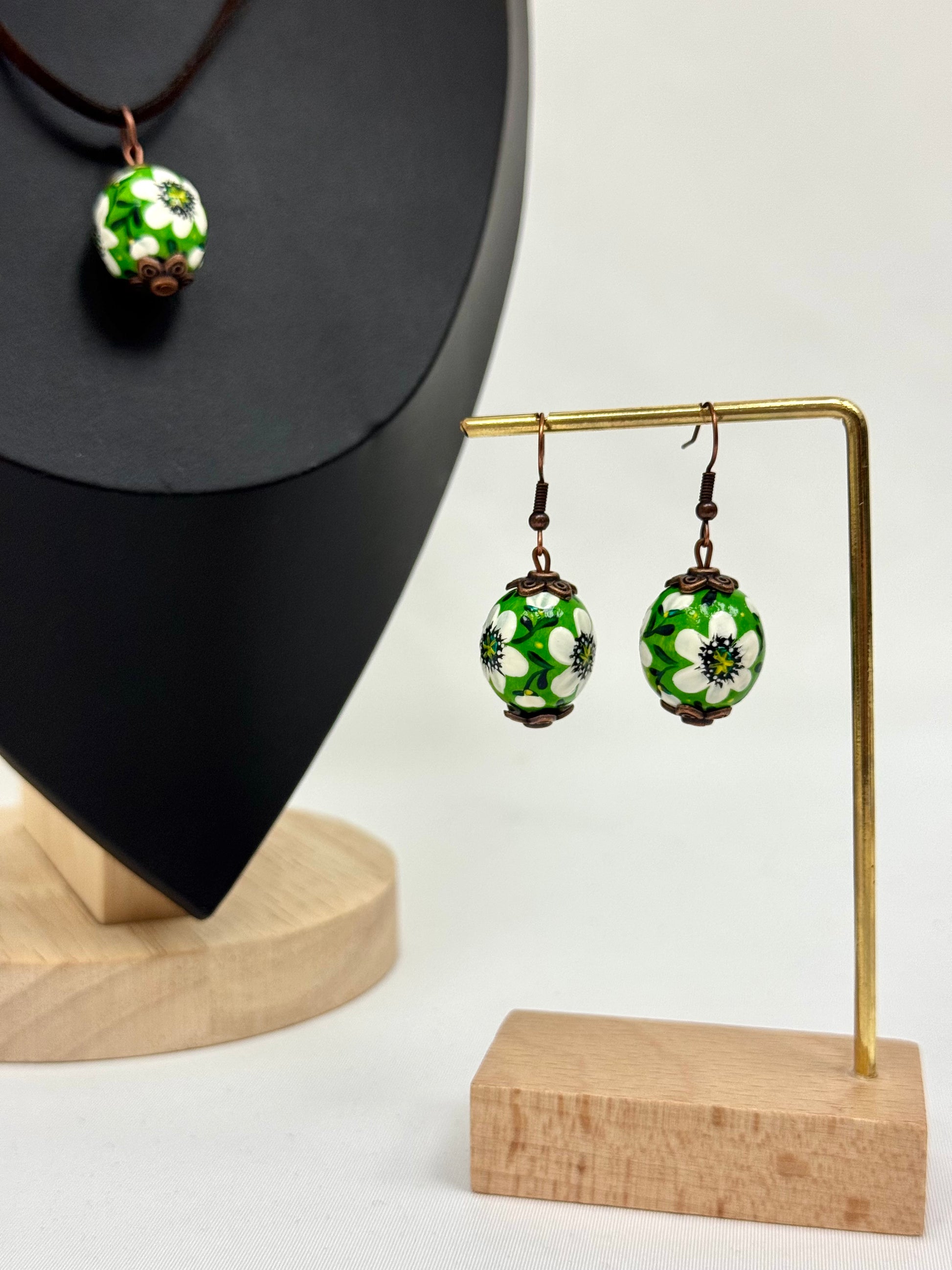 Wooden Earrings With Hand-Painted Acrylic Design