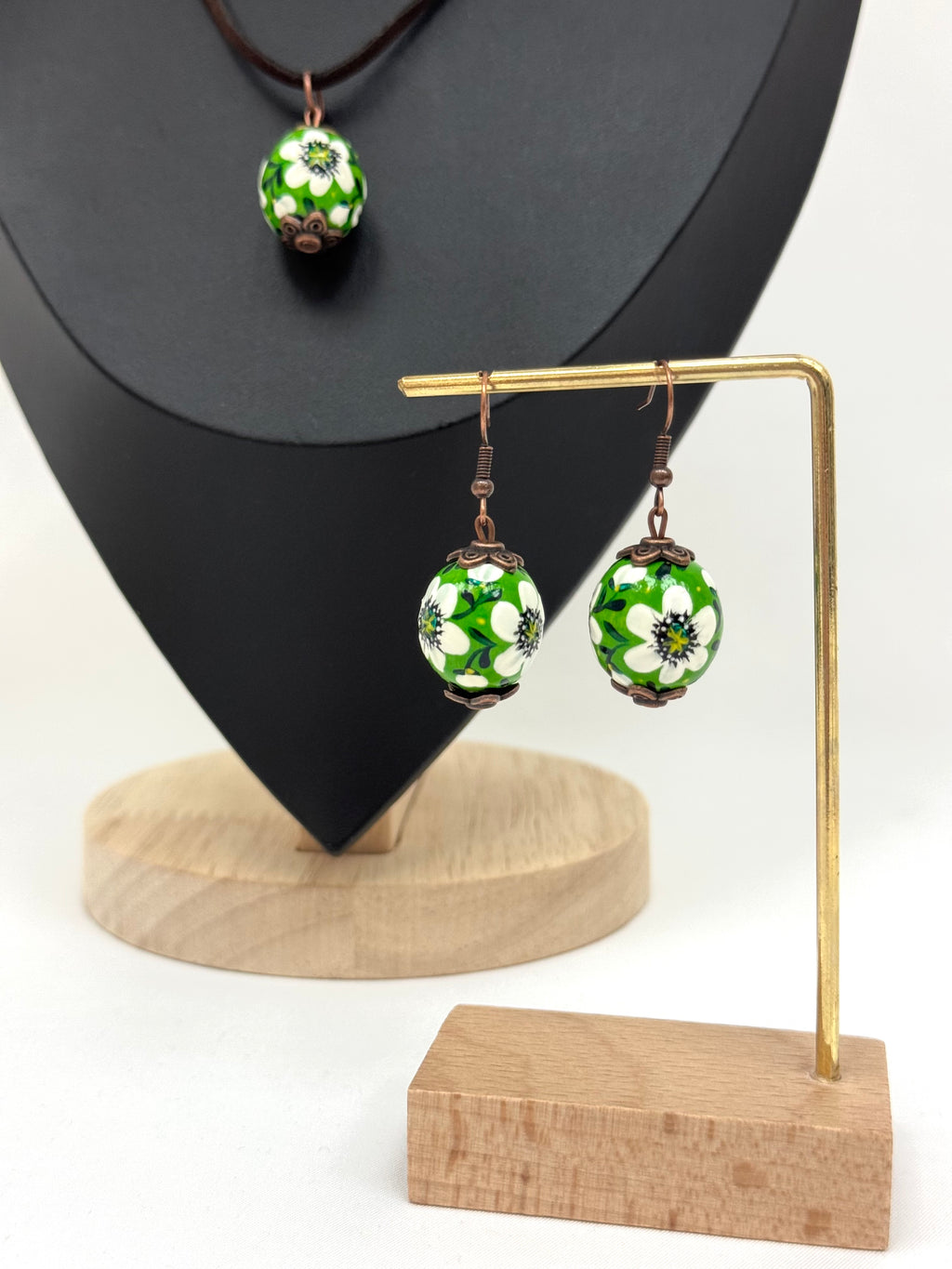 Wooden Earrings With Hand-Painted Acrylic Design