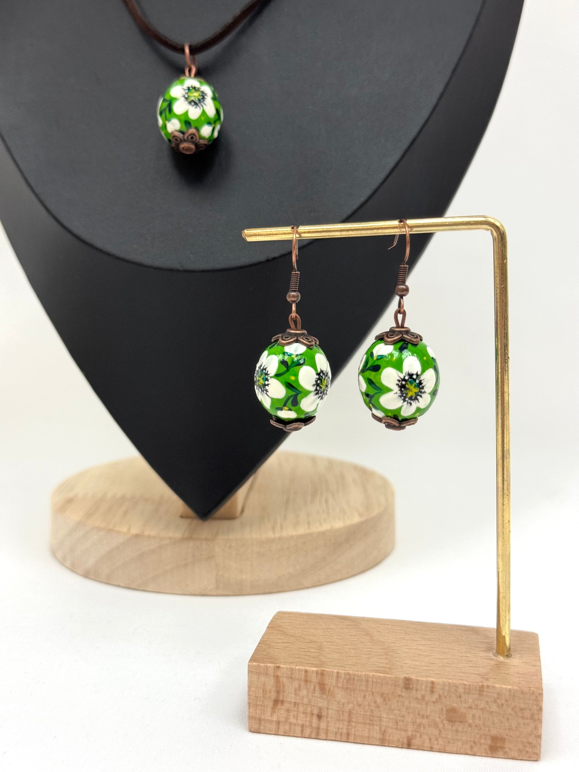 Wooden Earrings With Hand-Painted Acrylic Design