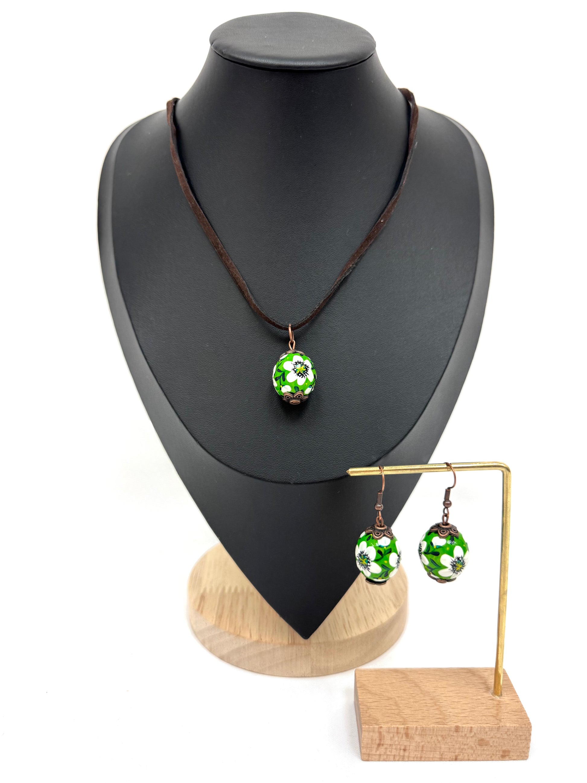 Wooden Necklace With Hand-Painted Acrylic Design