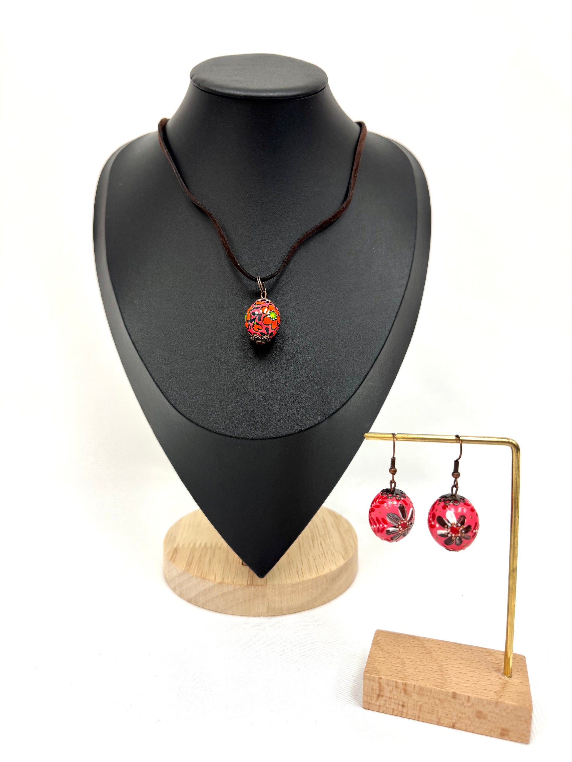 Wooden Necklace With Hand-Painted Acrylic Design