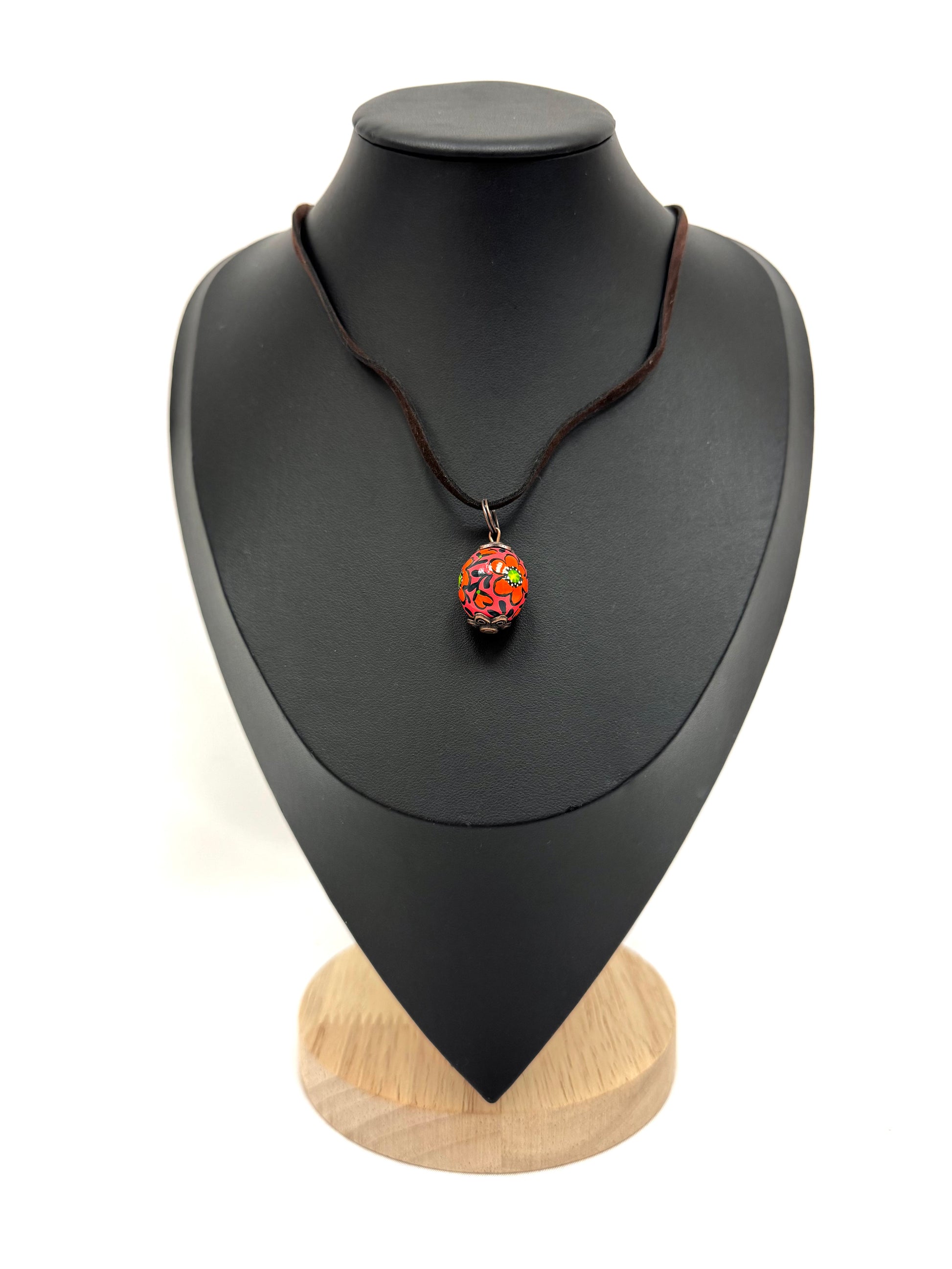 Wooden Necklace With Hand-Painted Acrylic Design