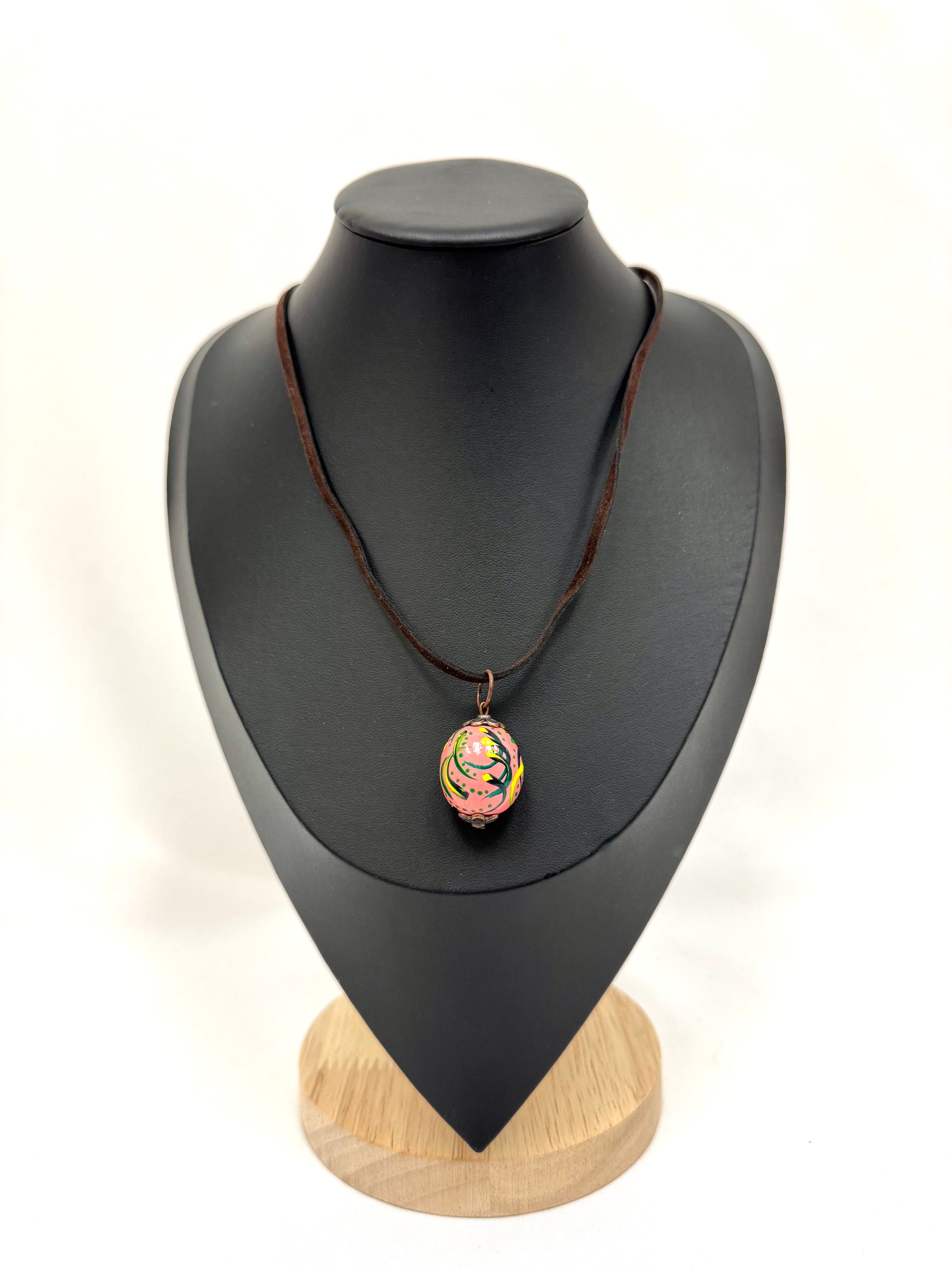 Wooden Necklace With Hand-Painted Acrylic Design