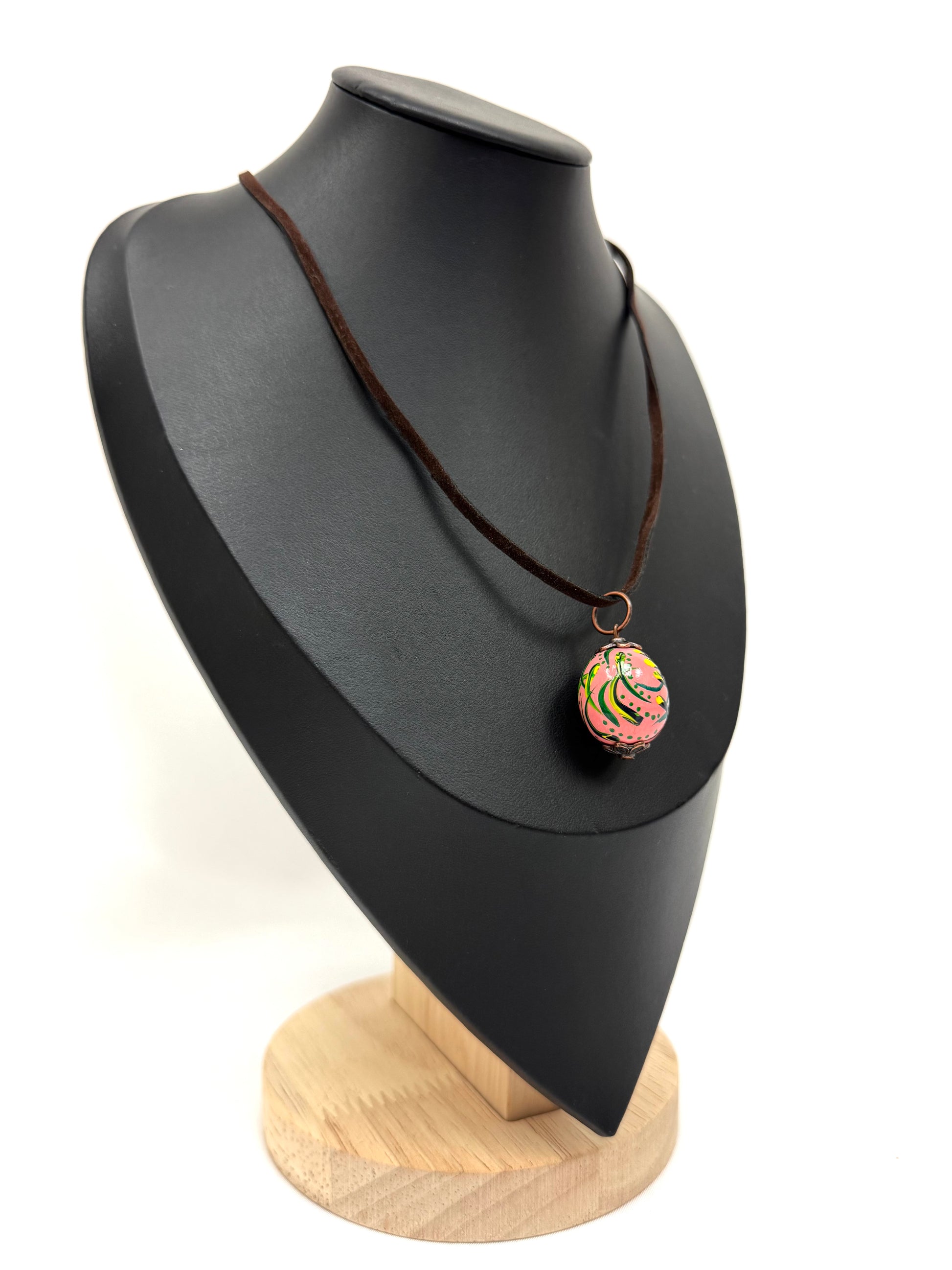 Wooden Necklace With Hand-Painted Acrylic Design