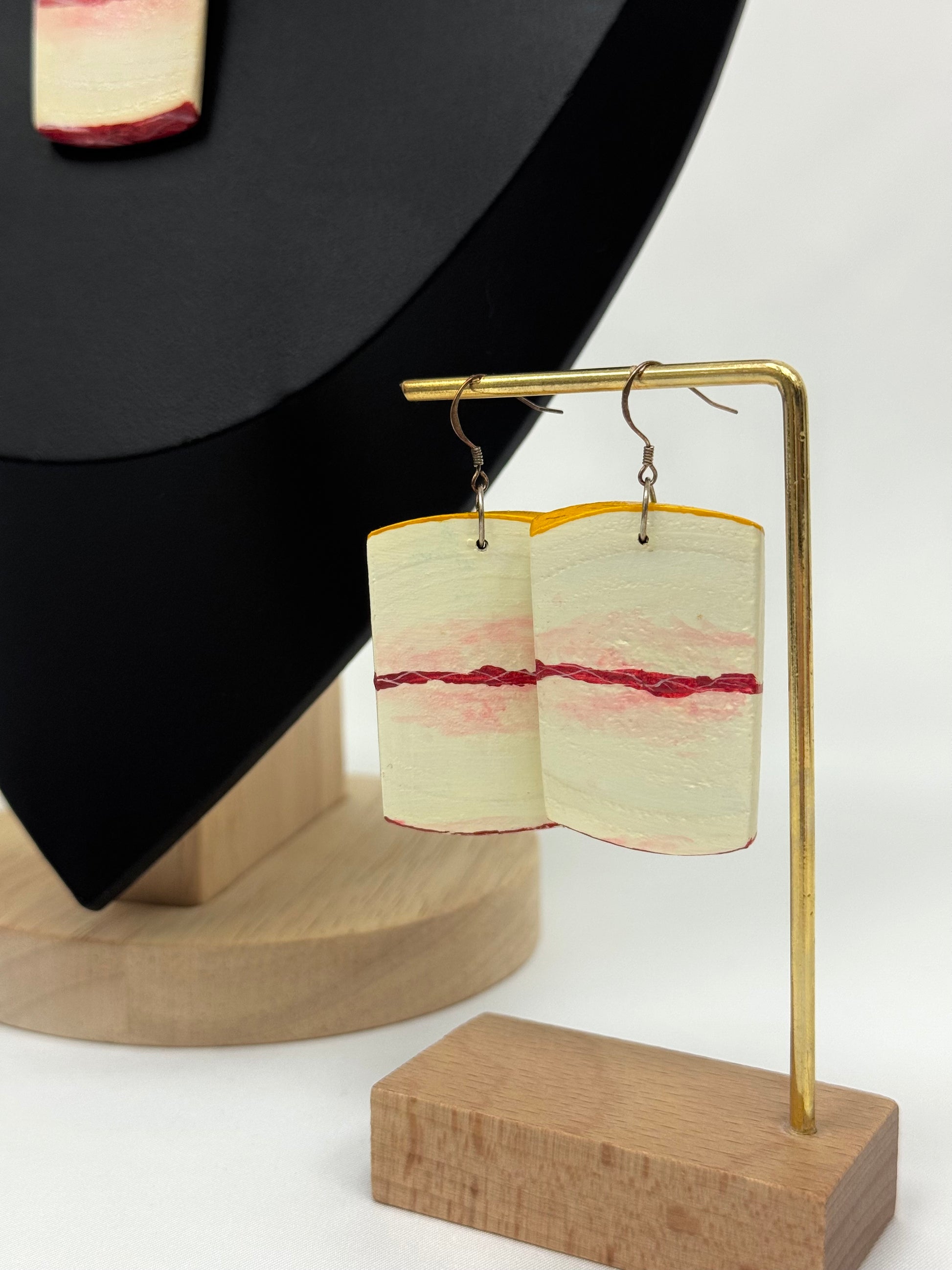 Wooden Earrings With Hand-Painted Acrylic Design