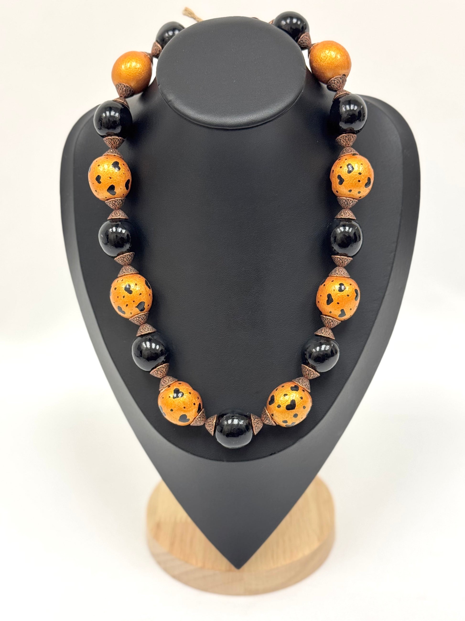 Wooden Necklace With Hand-Painted Acrylic Design