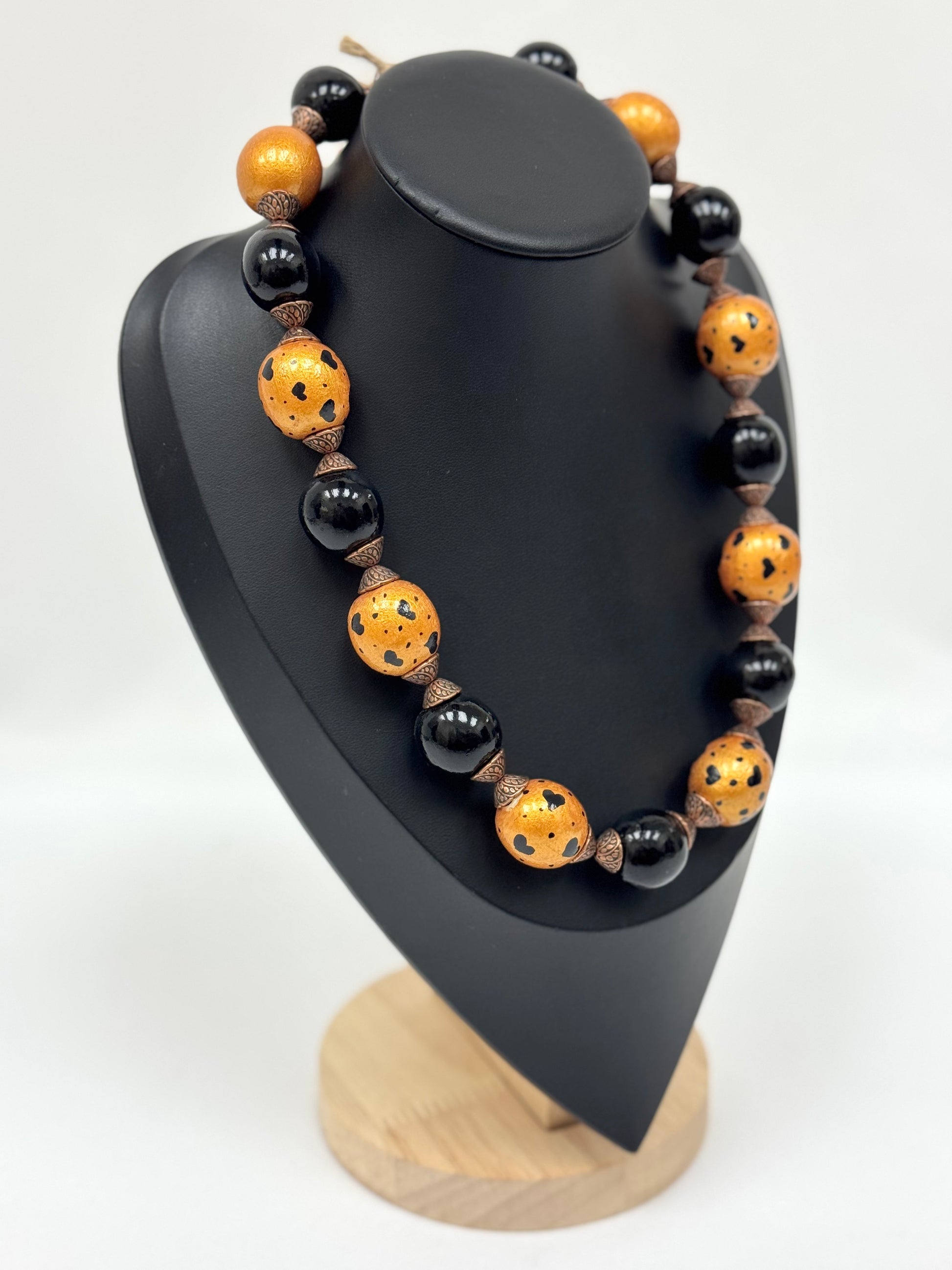 Wooden Necklace With Hand-Painted Acrylic Design