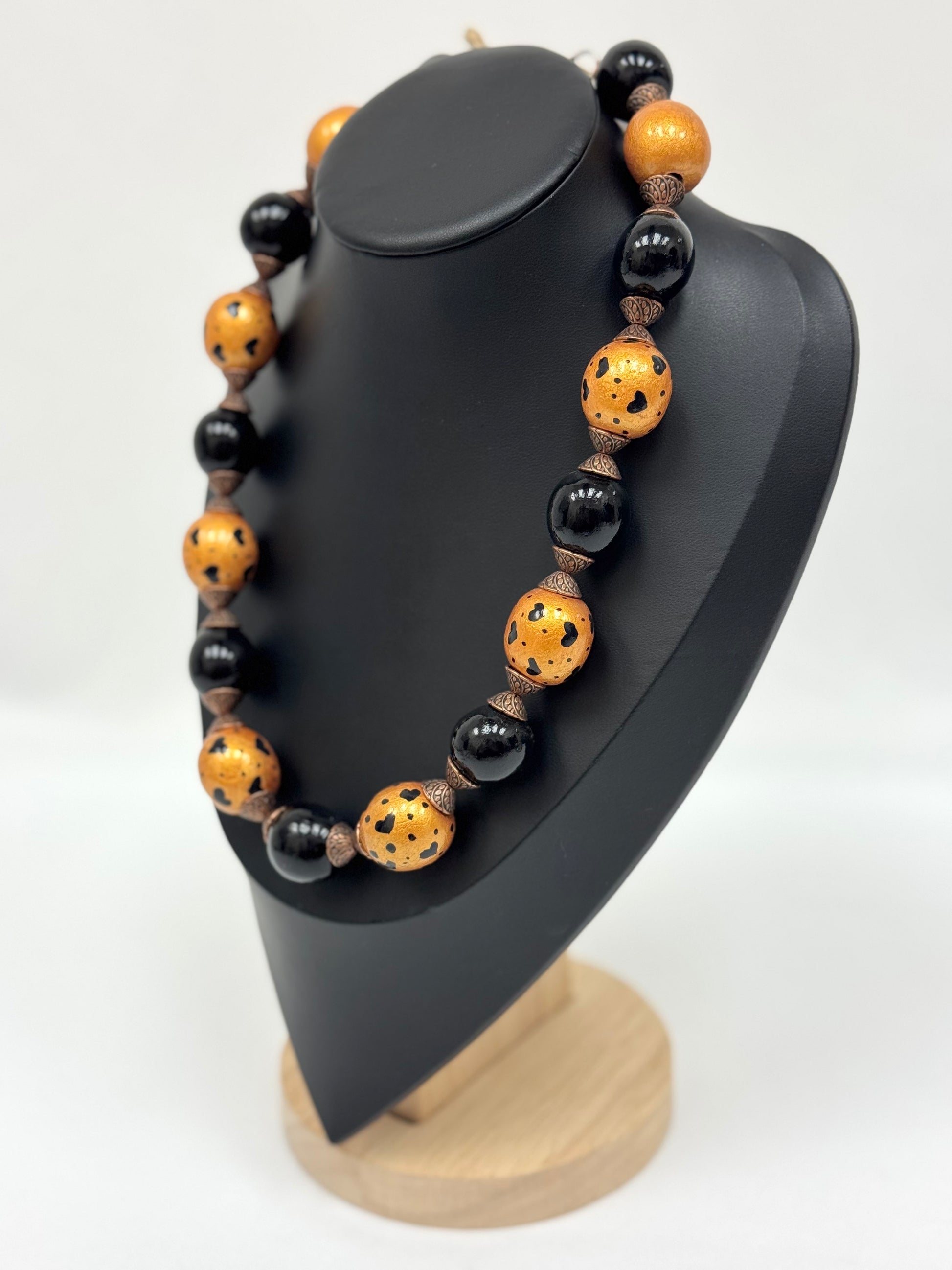 Wooden Necklace With Hand-Painted Acrylic Design