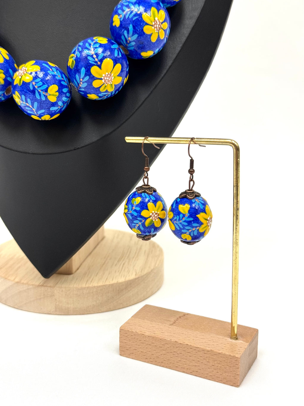 Wooden Jewelry Set With Hand-Painted Acrylic Design