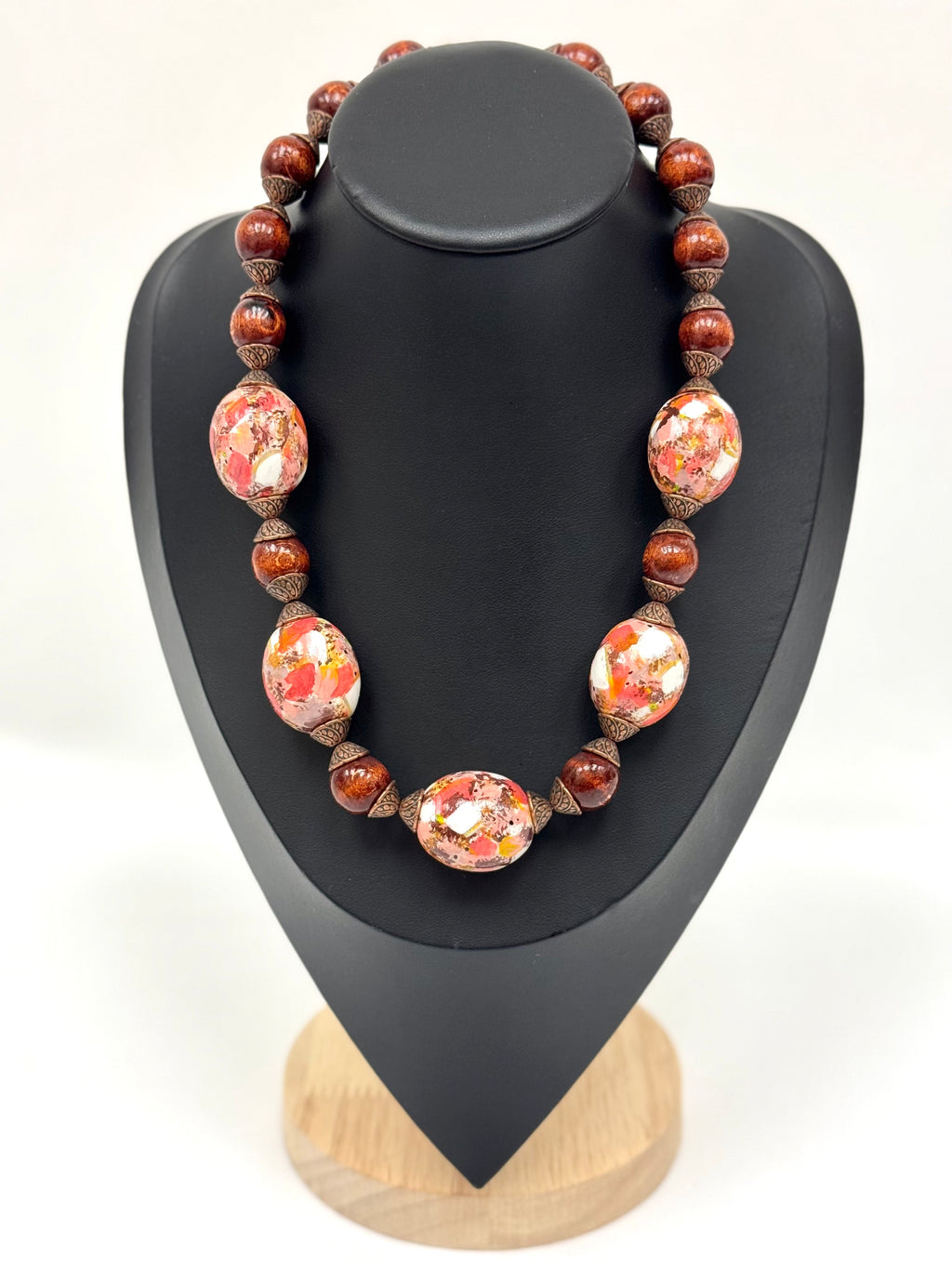 Wooden Necklace With Hand-Painted Acrylic Design
