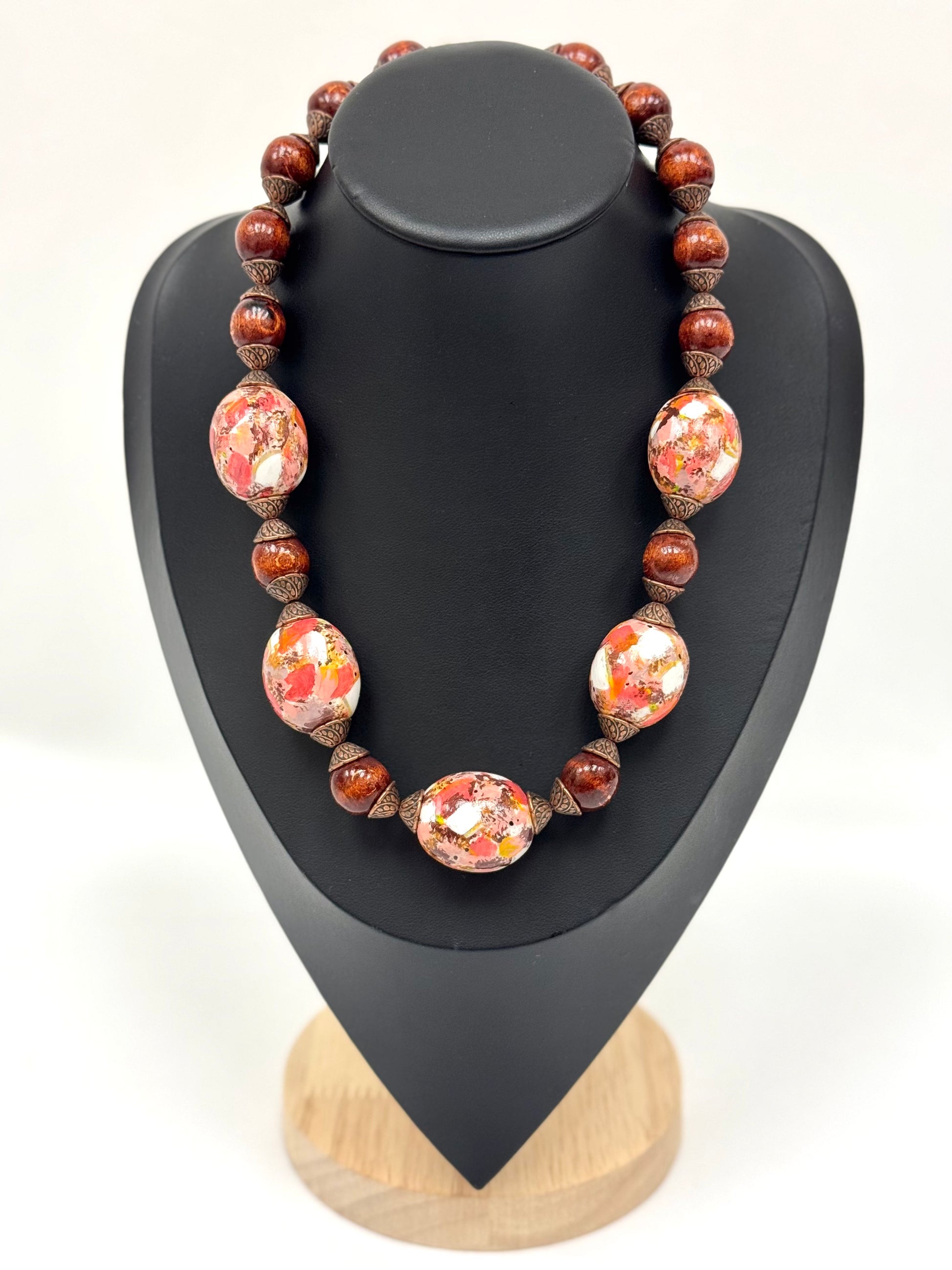 Wooden Necklace With Hand-Painted Acrylic Design