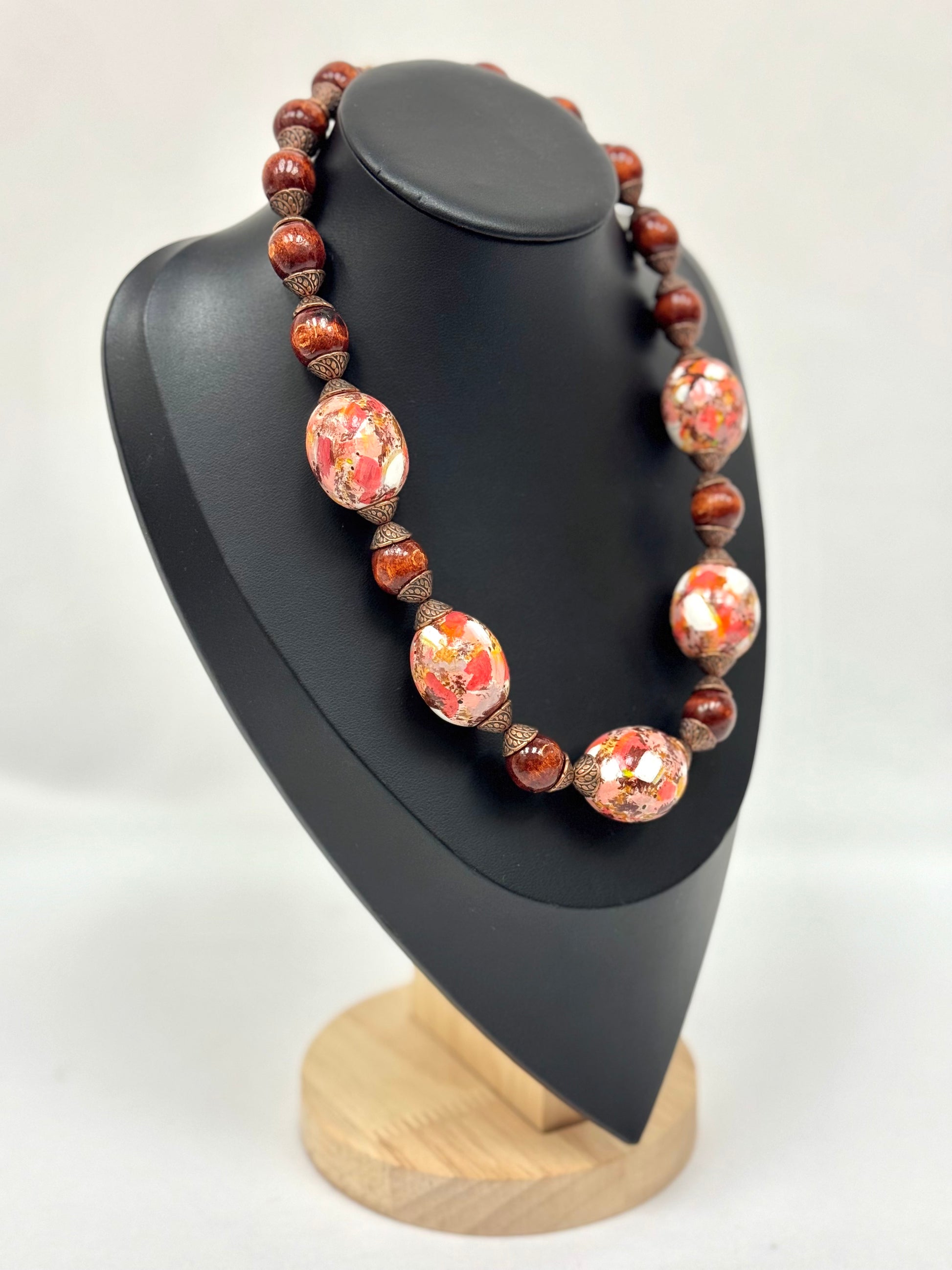 Wooden Necklace With Hand-Painted Acrylic Design