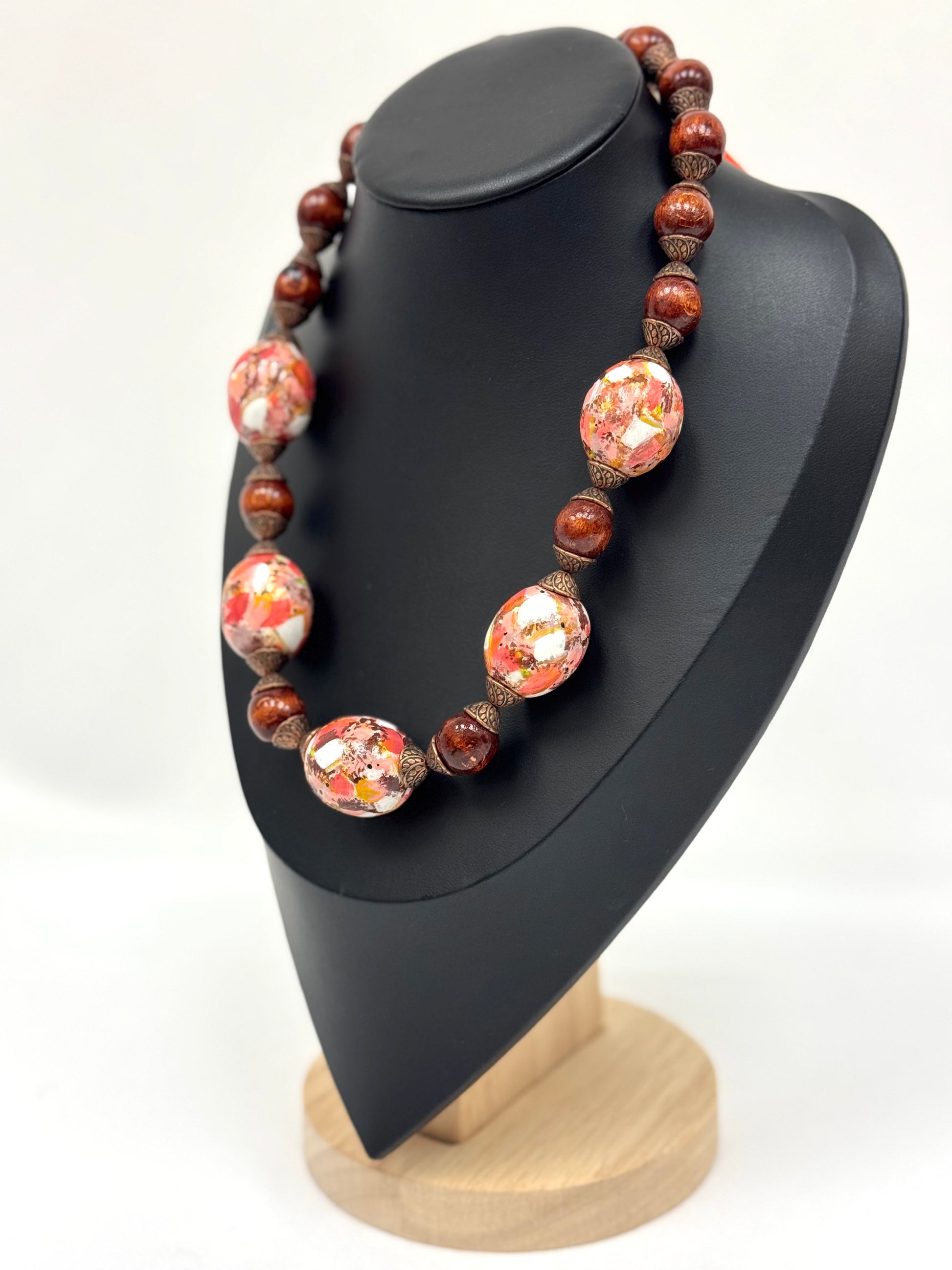 Wooden Necklace With Hand-Painted Acrylic Design