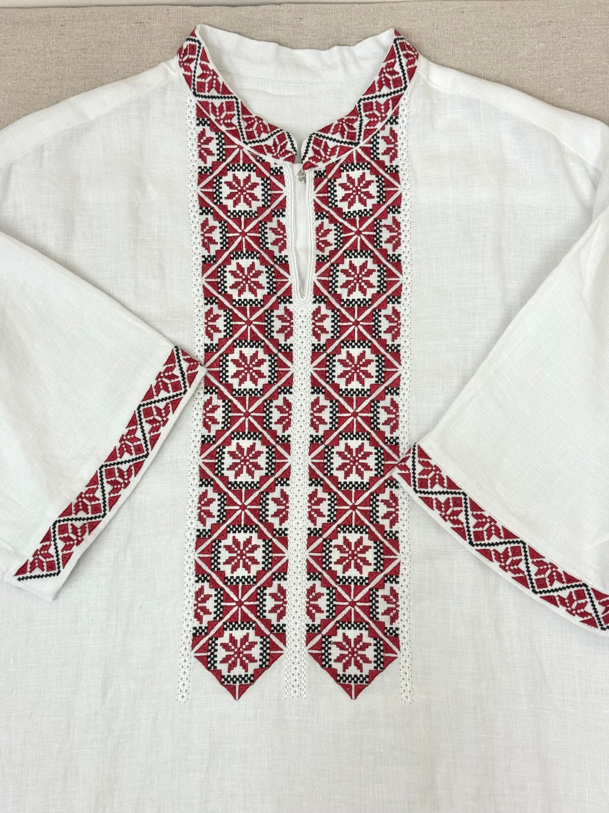 Men’s White Linen Vyshyvanka With Traditional Embroidery Short Sleeve