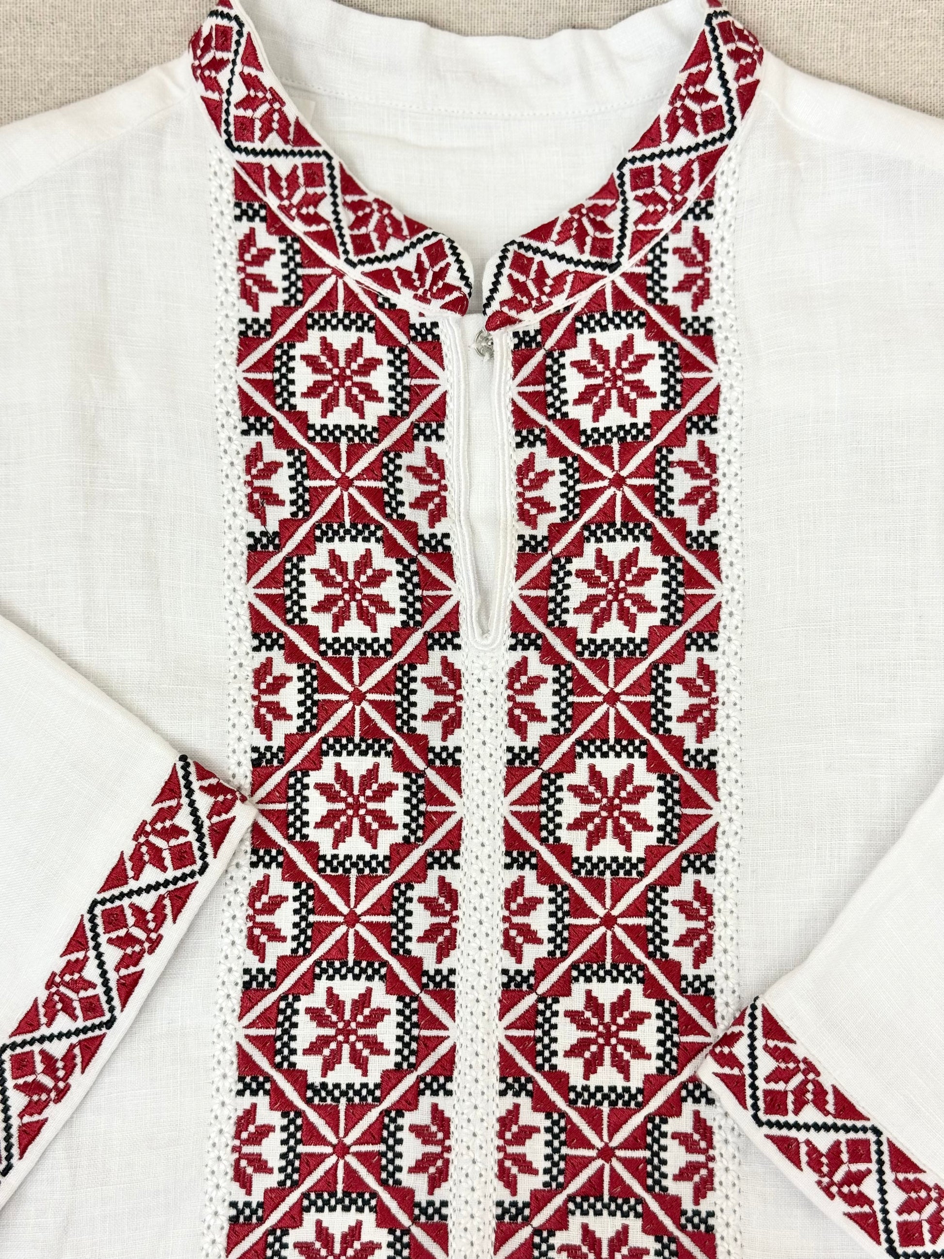 Men’s White Linen Vyshyvanka With Traditional Embroidery Short Sleeve