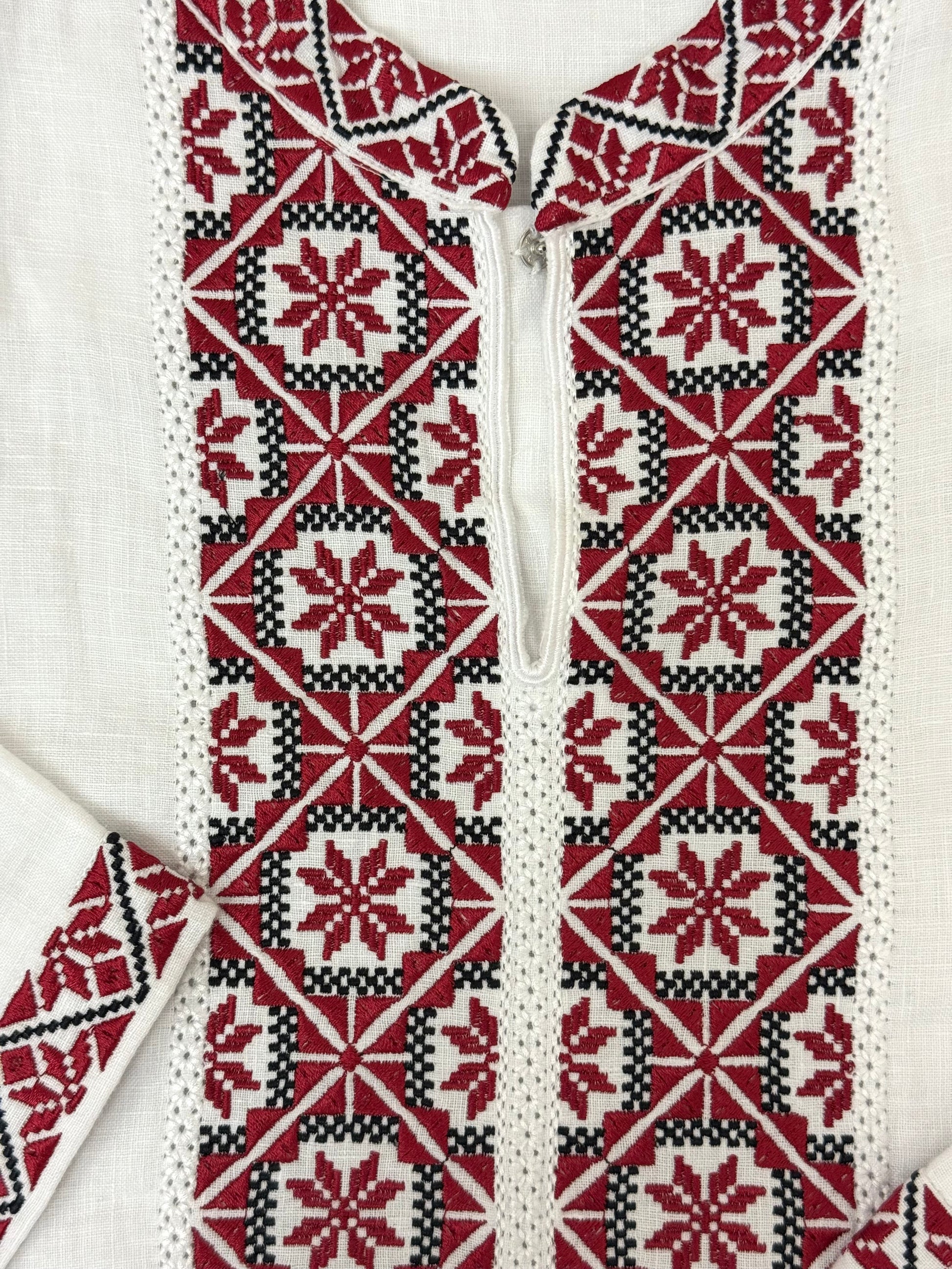 Men’s White Linen Vyshyvanka With Traditional Embroidery Short Sleeve