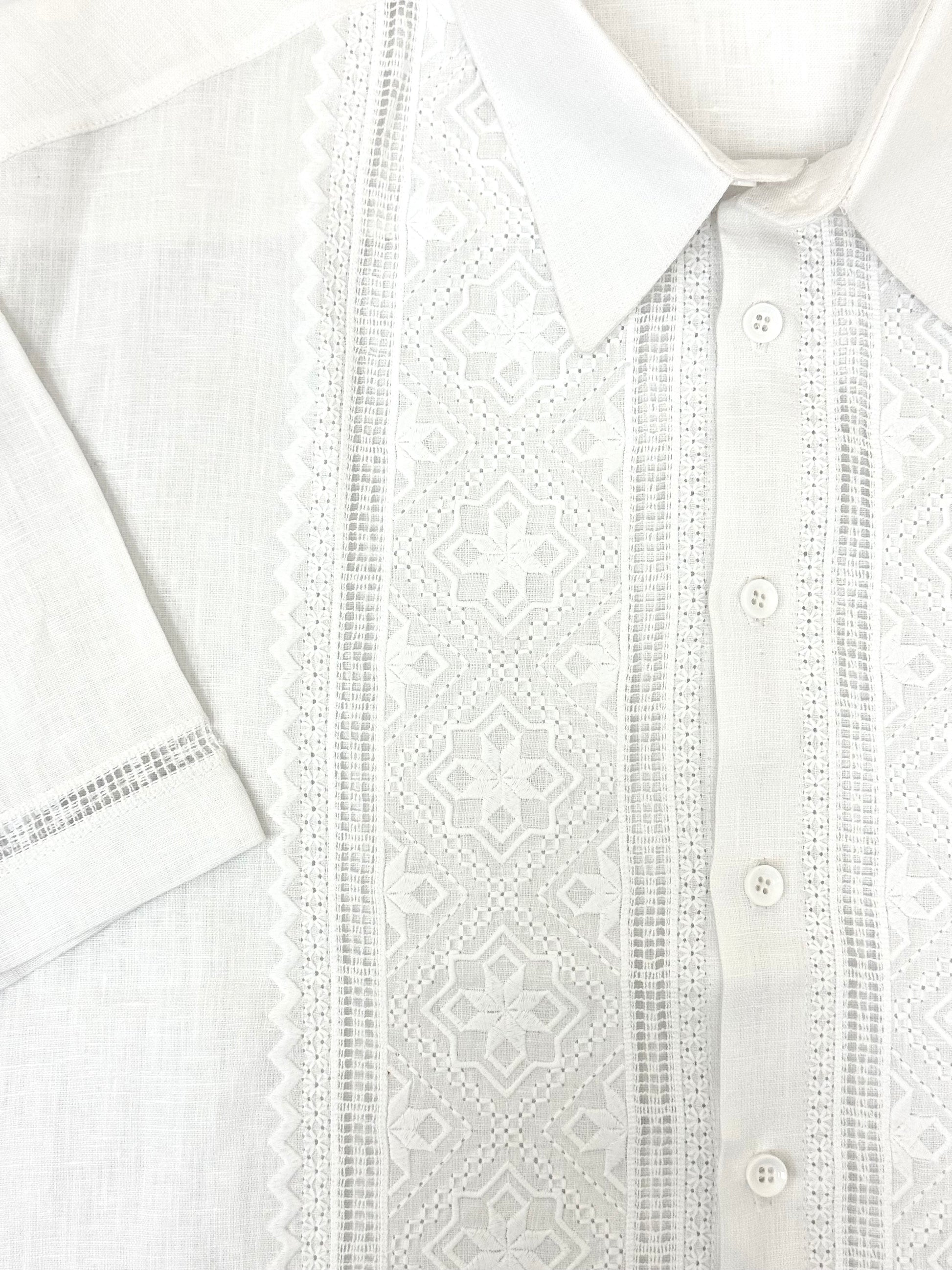 Men’s White Linen Vyshyvanka With Traditional Hand-Embroidered Short Sleeve