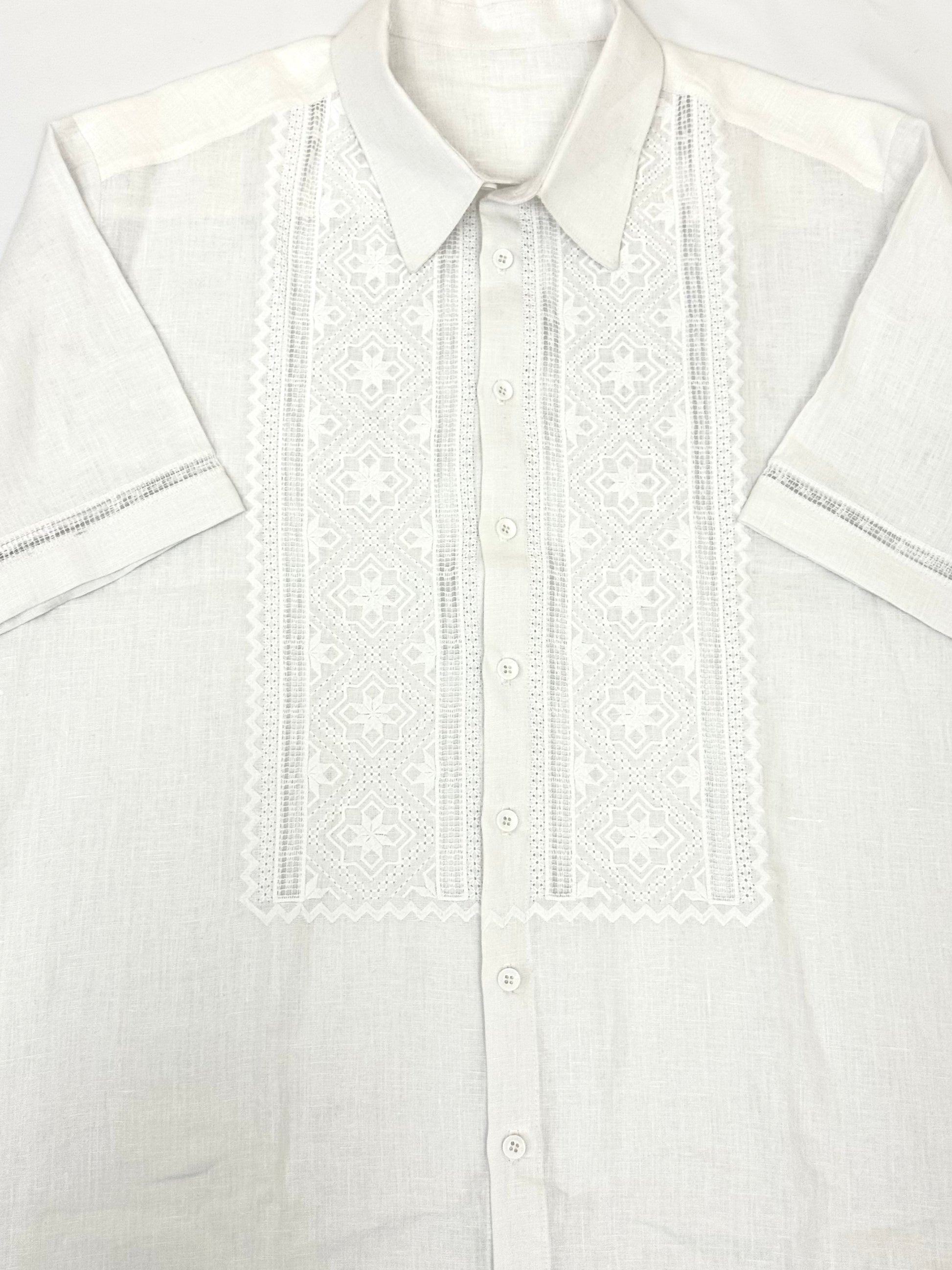 Men’s White Linen Vyshyvanka With Traditional Hand-Embroidered Short Sleeve