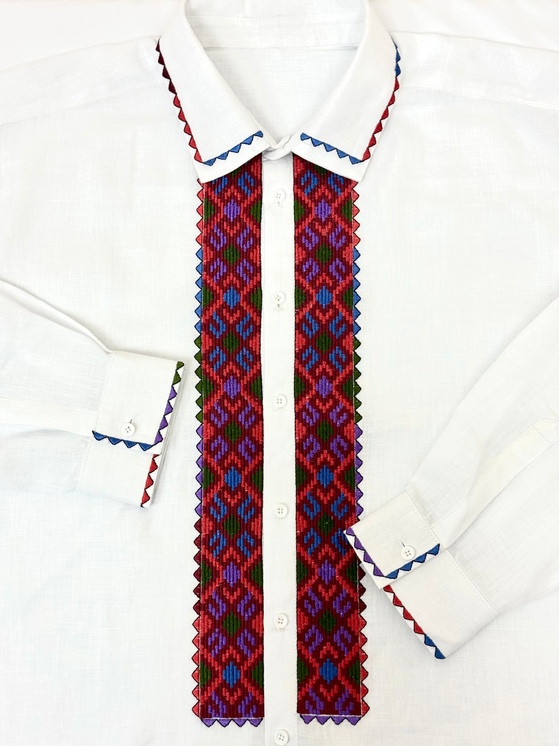 Men’s White Vyshyvanka With Traditional Embroidery Long Sleeve