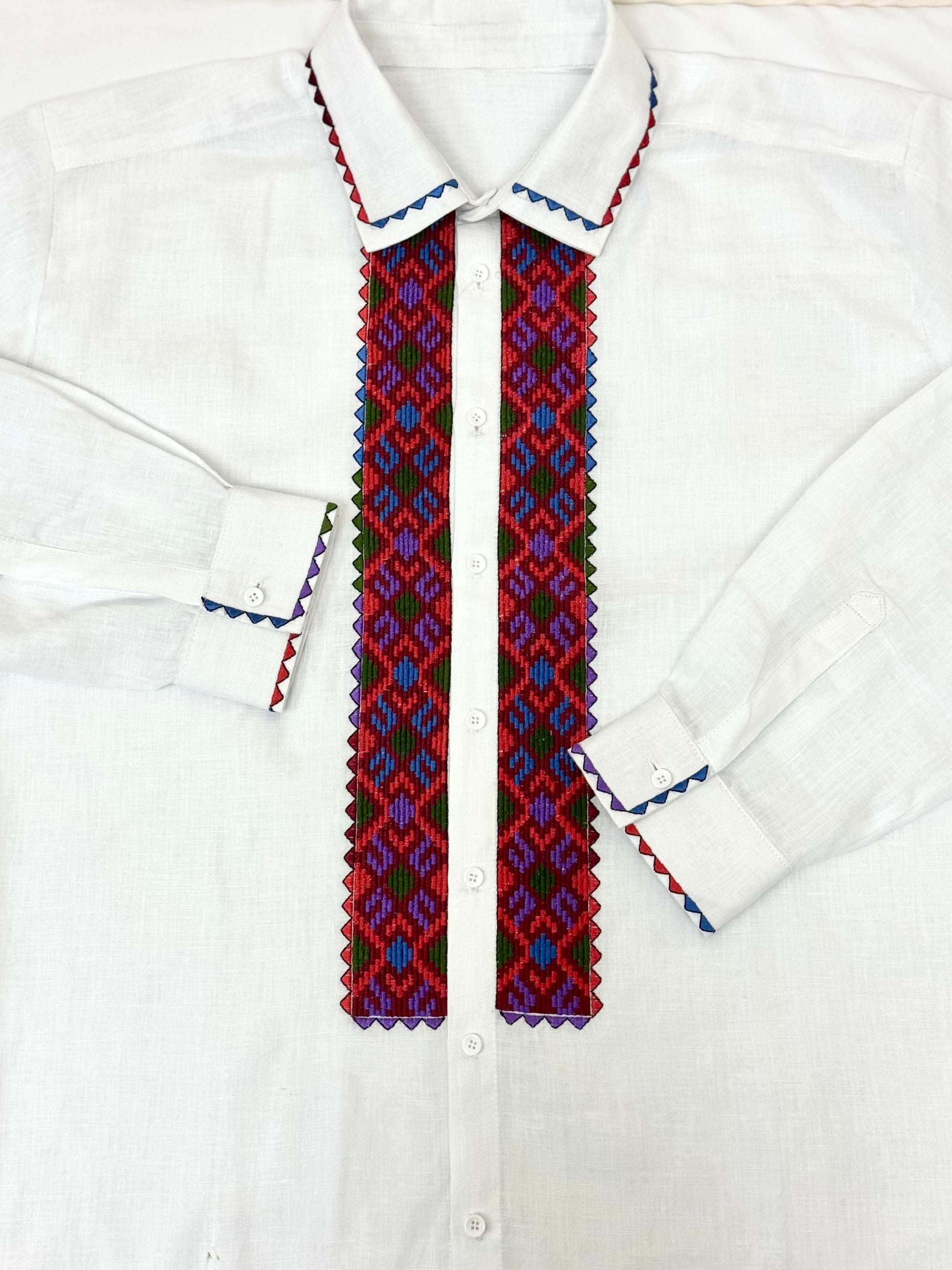 Men’s White Vyshyvanka With Traditional Embroidery Long Sleeve