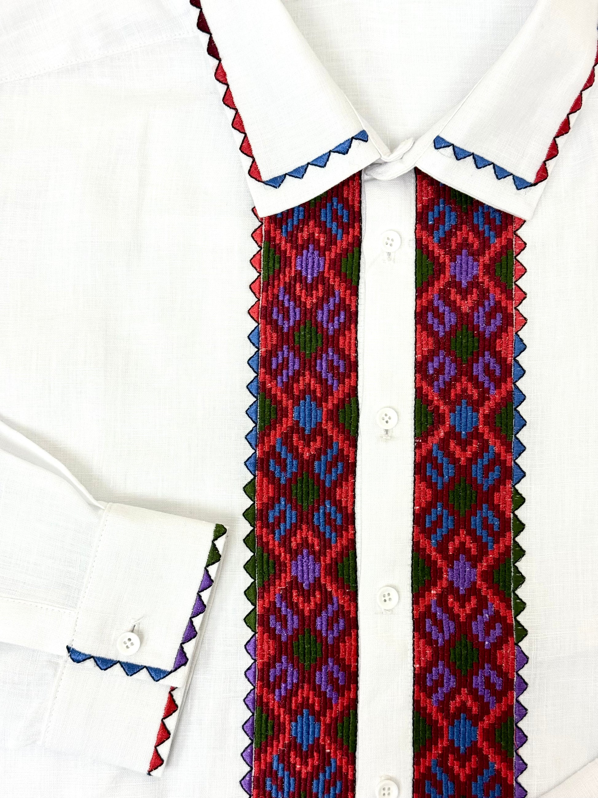 Men’s White Vyshyvanka With Traditional Embroidery Long Sleeve