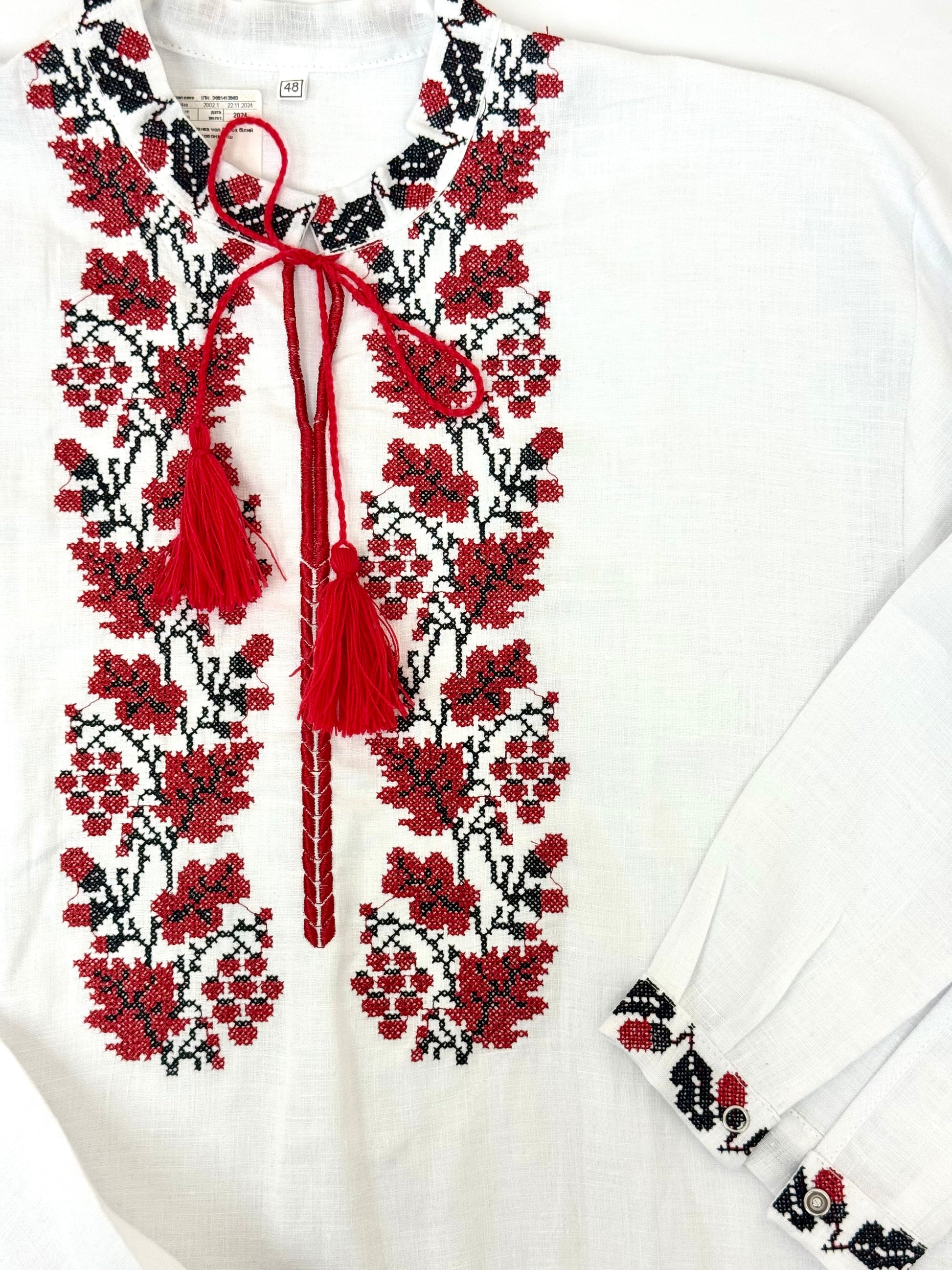 Men’s Vyshyvanka White Linen In Ukrainian Traditions Long Sleeve