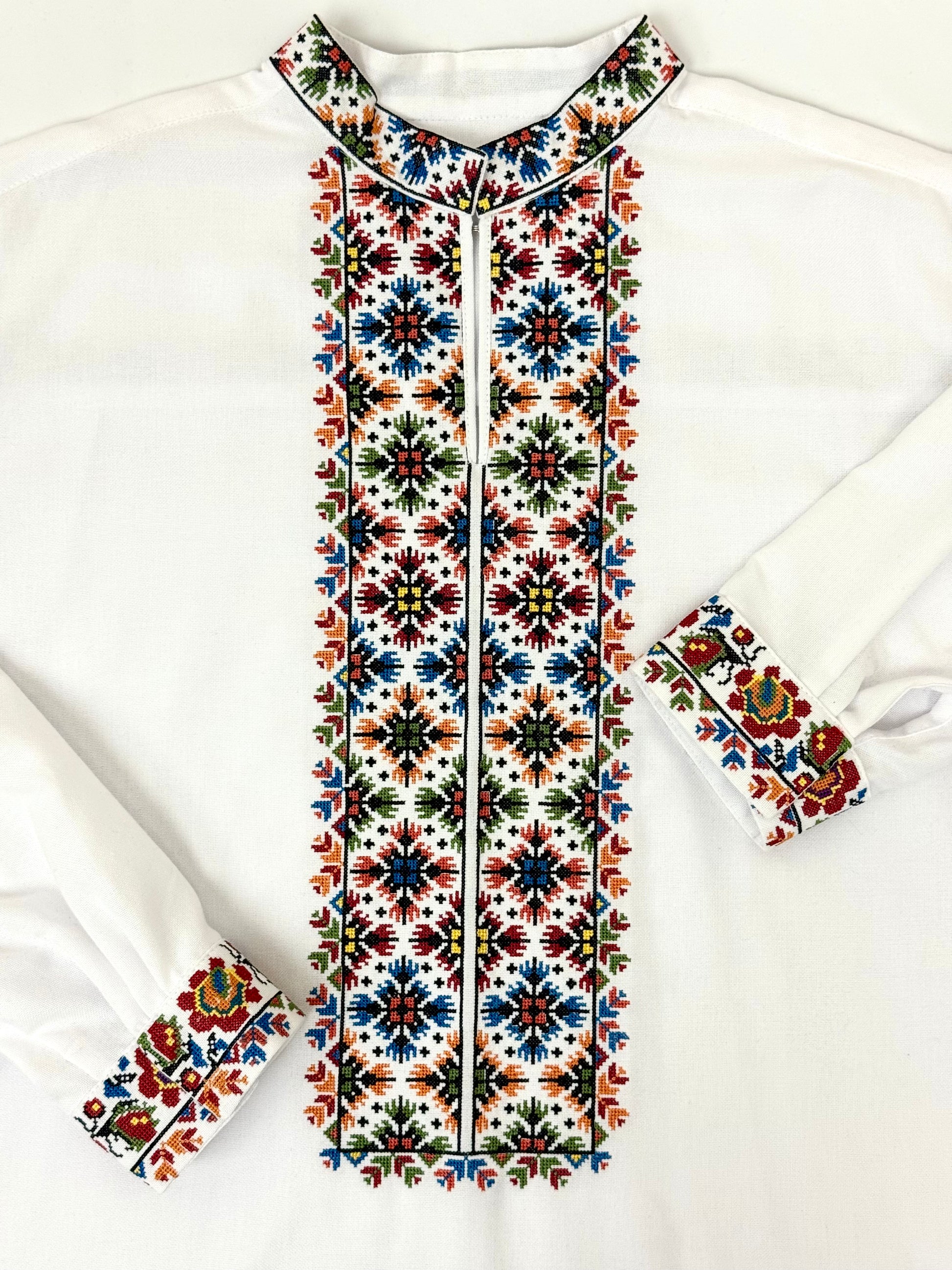 Men’s White Vyshyvanka With Traditional Embroidery Long Sleeve